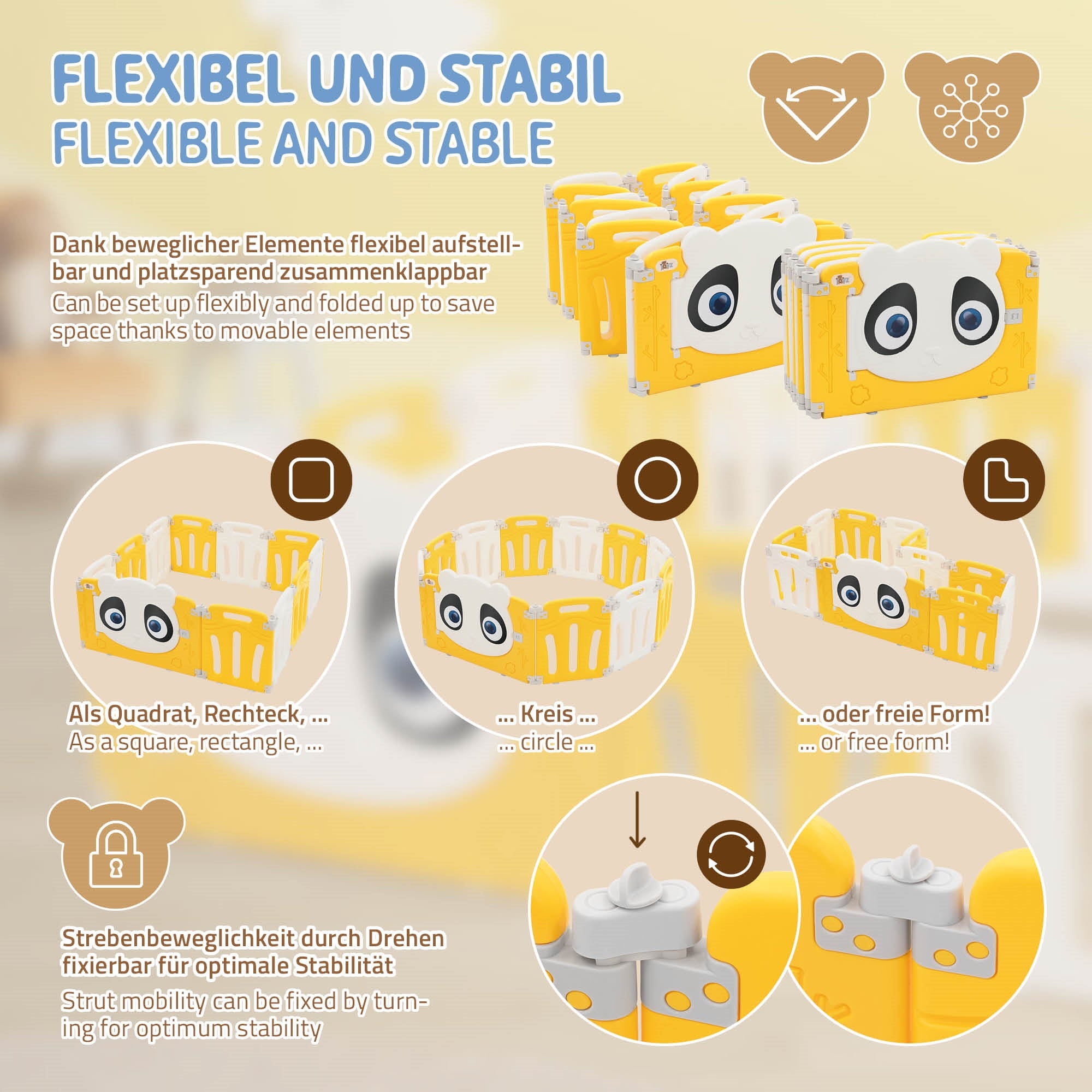 Infografika o flexibilitě a stabilitě herního prostoru.