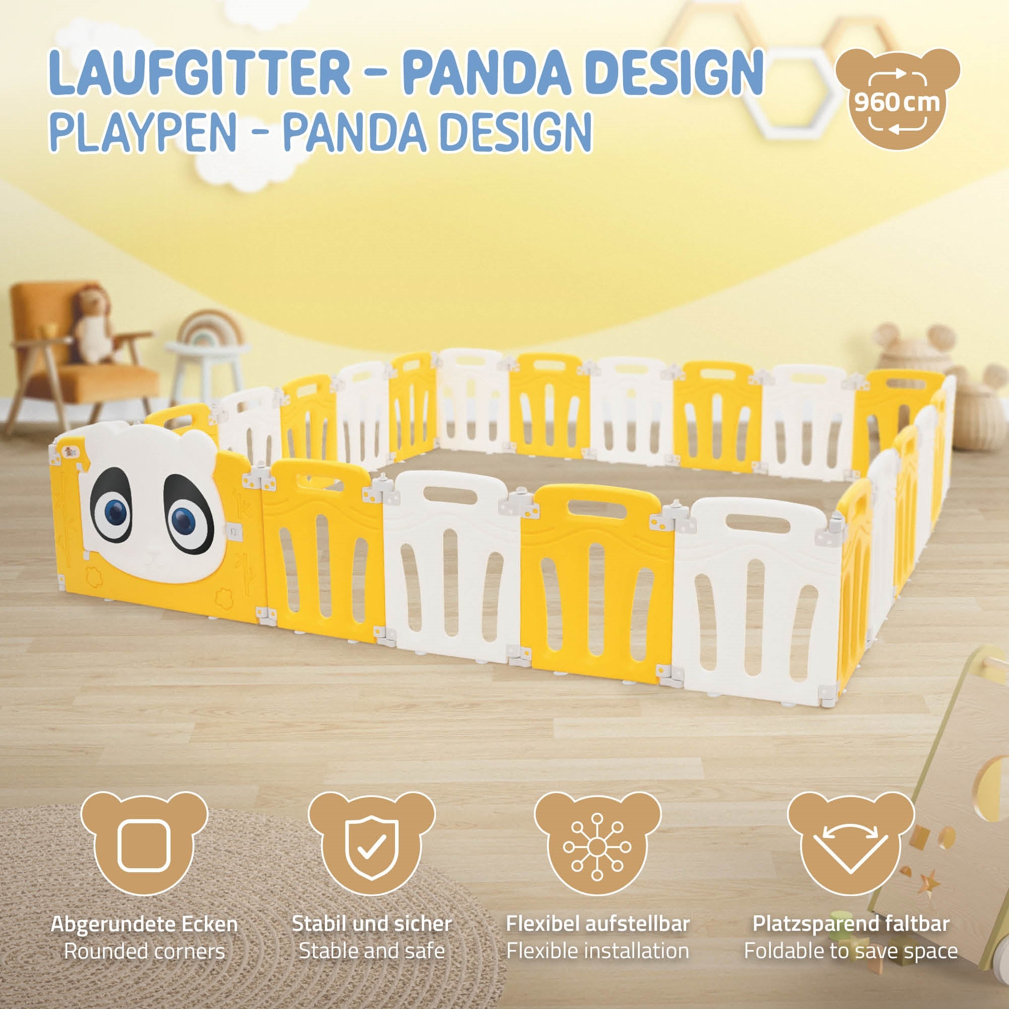 Rete da gioco in design panda con angoli arrotondati.