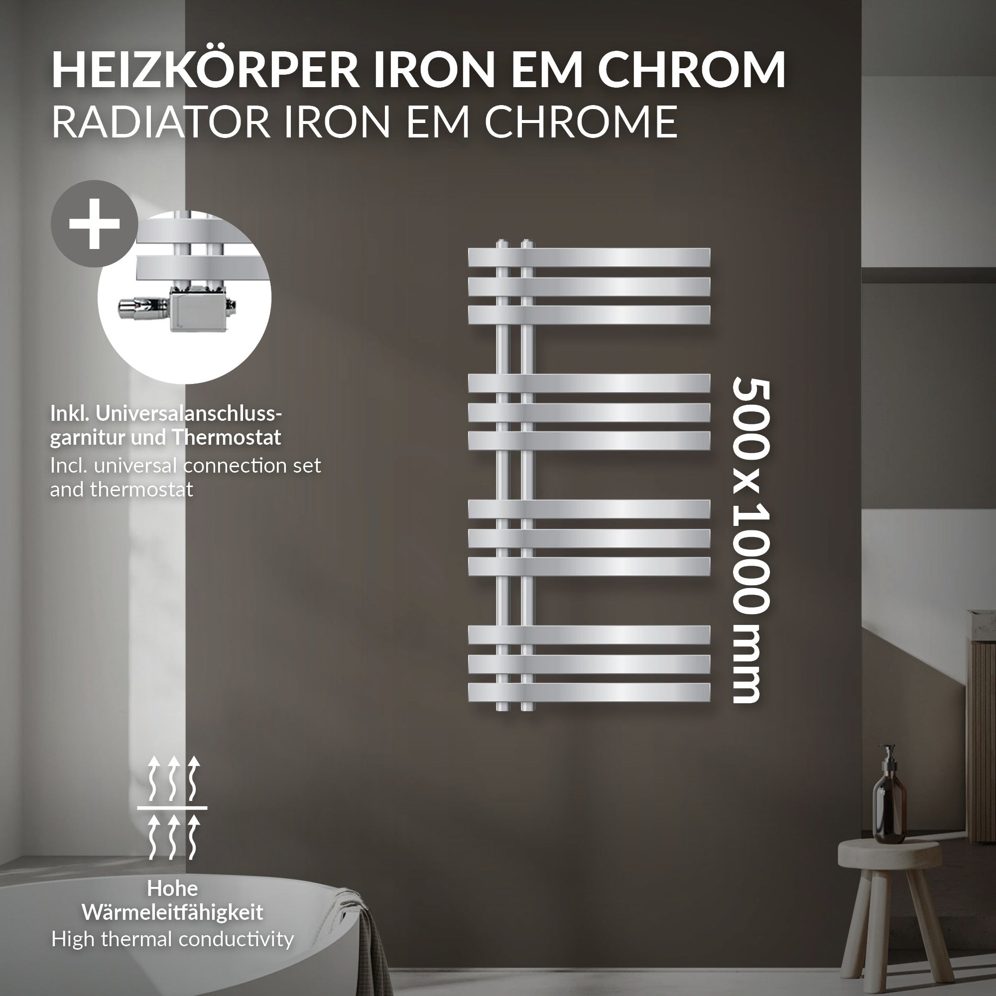 Wieszak na ręczniki w kolorze chromu z dwoma ręcznikami.