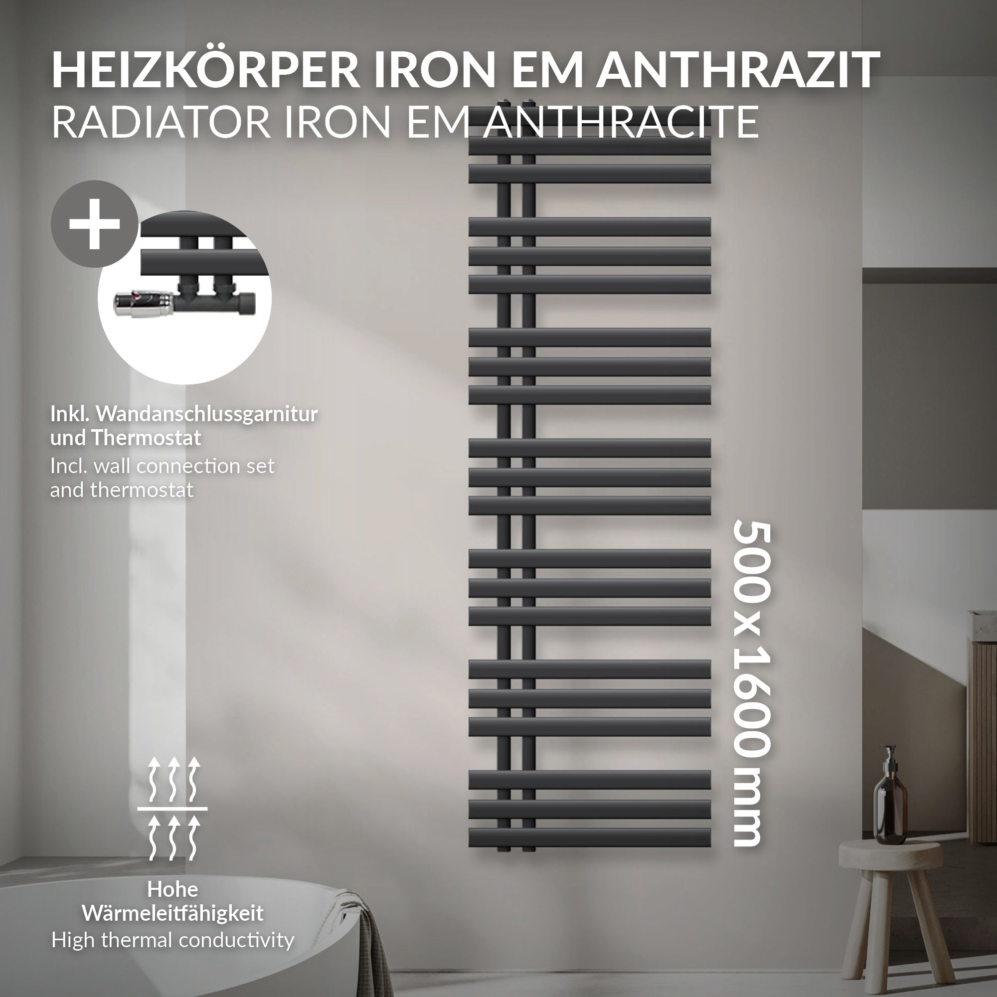 Anthrazitfarbener Handtuchhalter mit zwei Handtüchern.