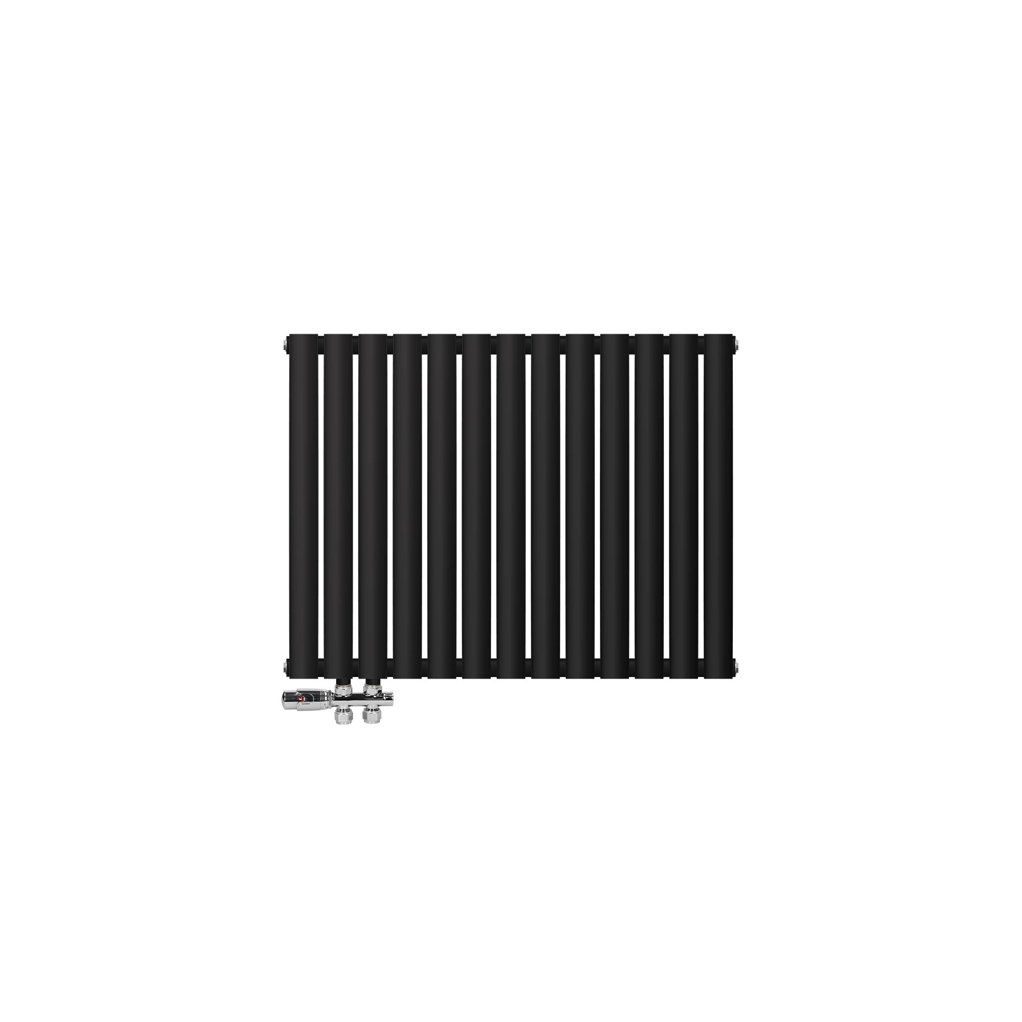 Sort radiator med flere vertikale rør.