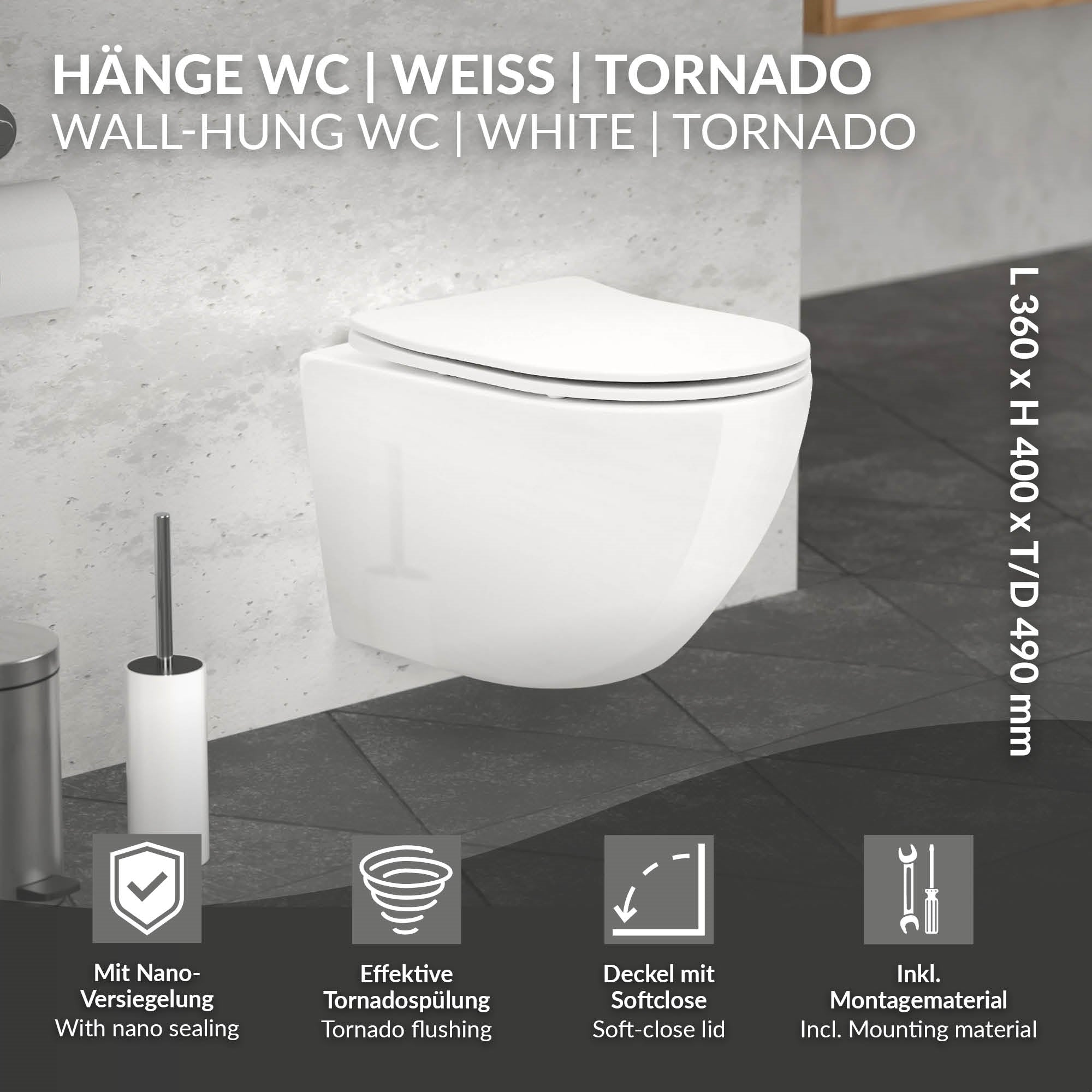 WC a parete bianco con sigillatura nano.