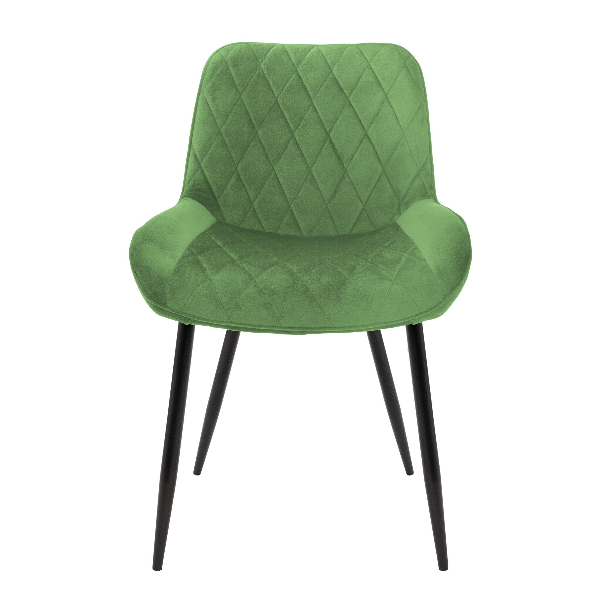 Sedia verde con seduta imbottita e gambe nere.