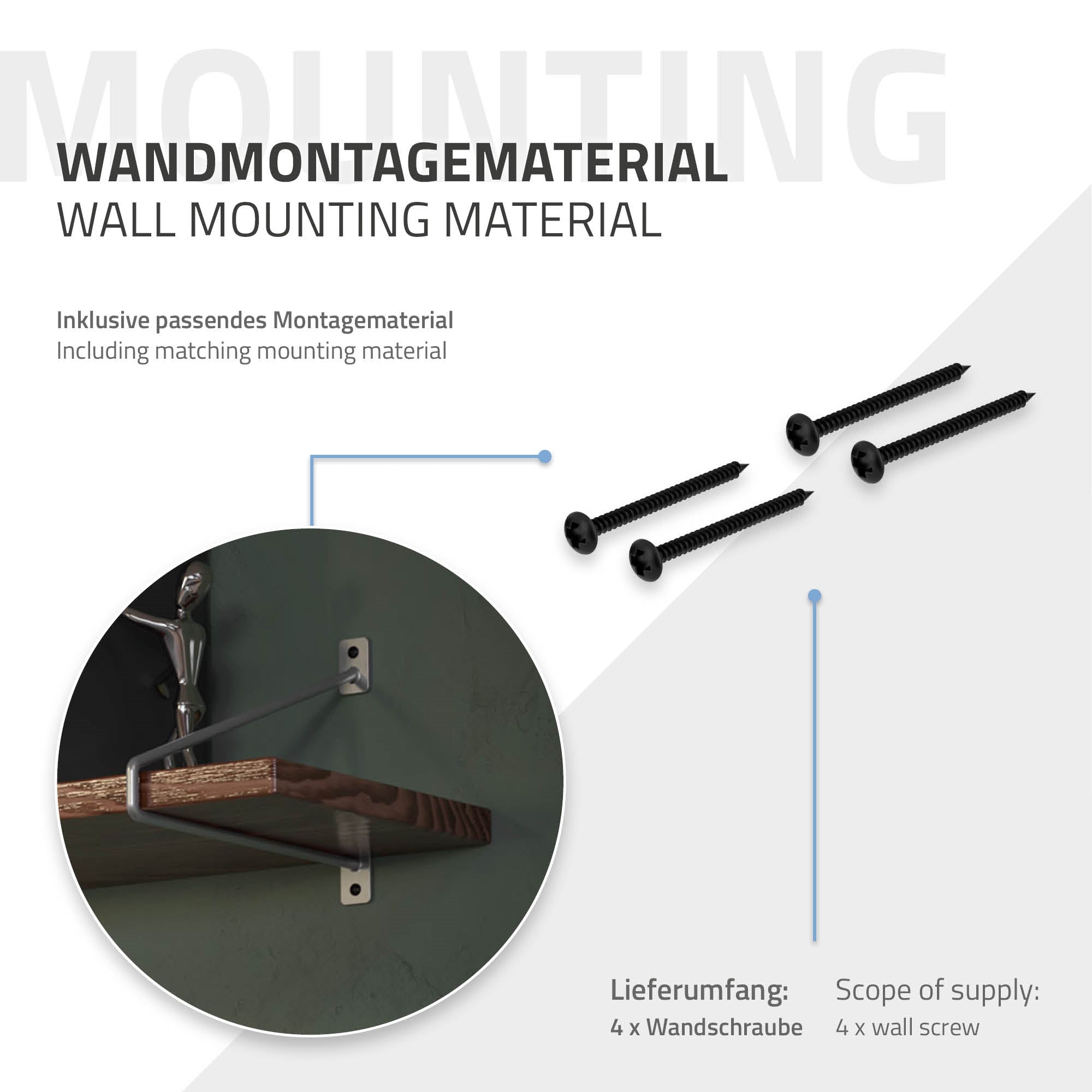 Grafik mit Informationen zum Wandmontagematerial.