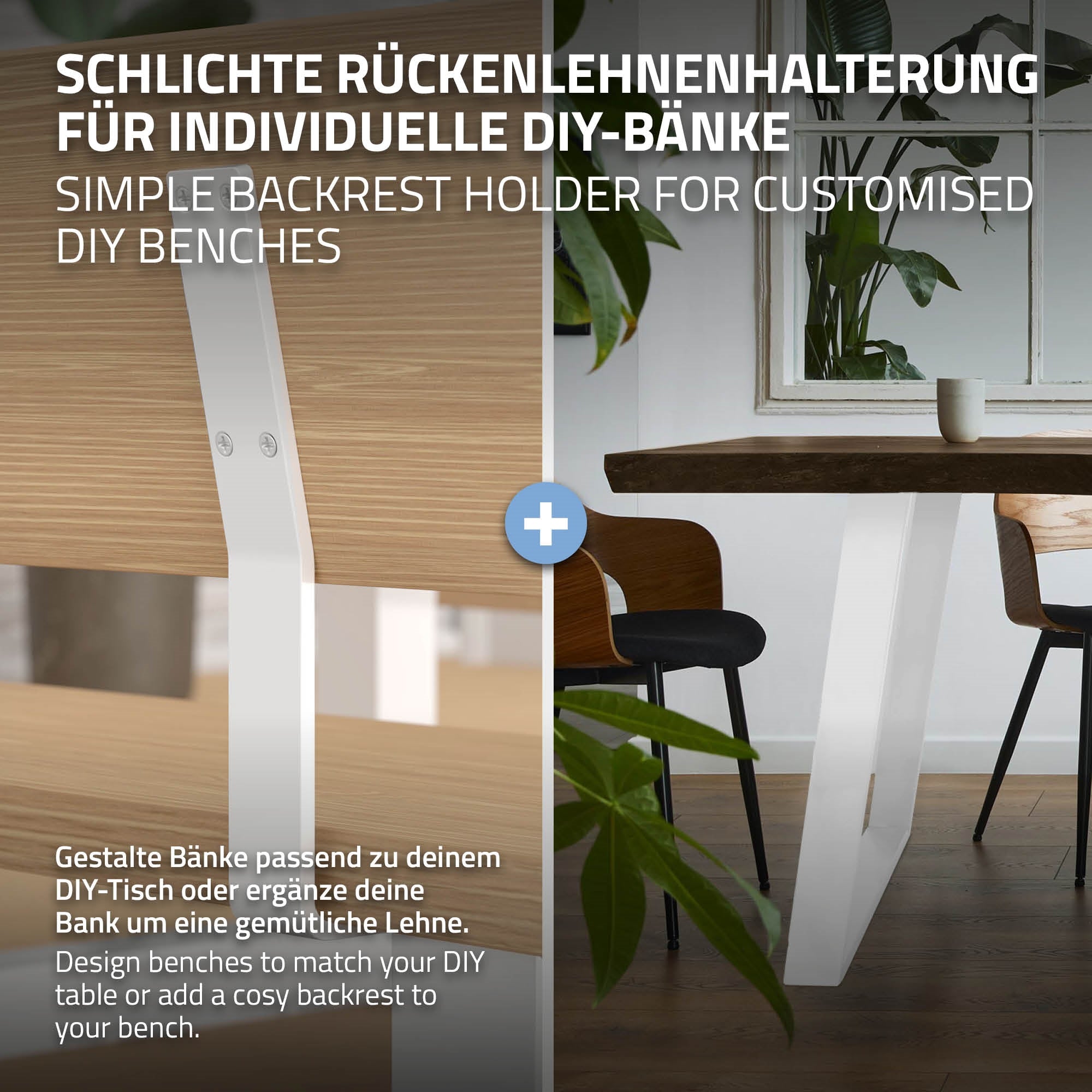 Rückenlehnenhalter für individuelle Bänke, mit Designhinweisen.
