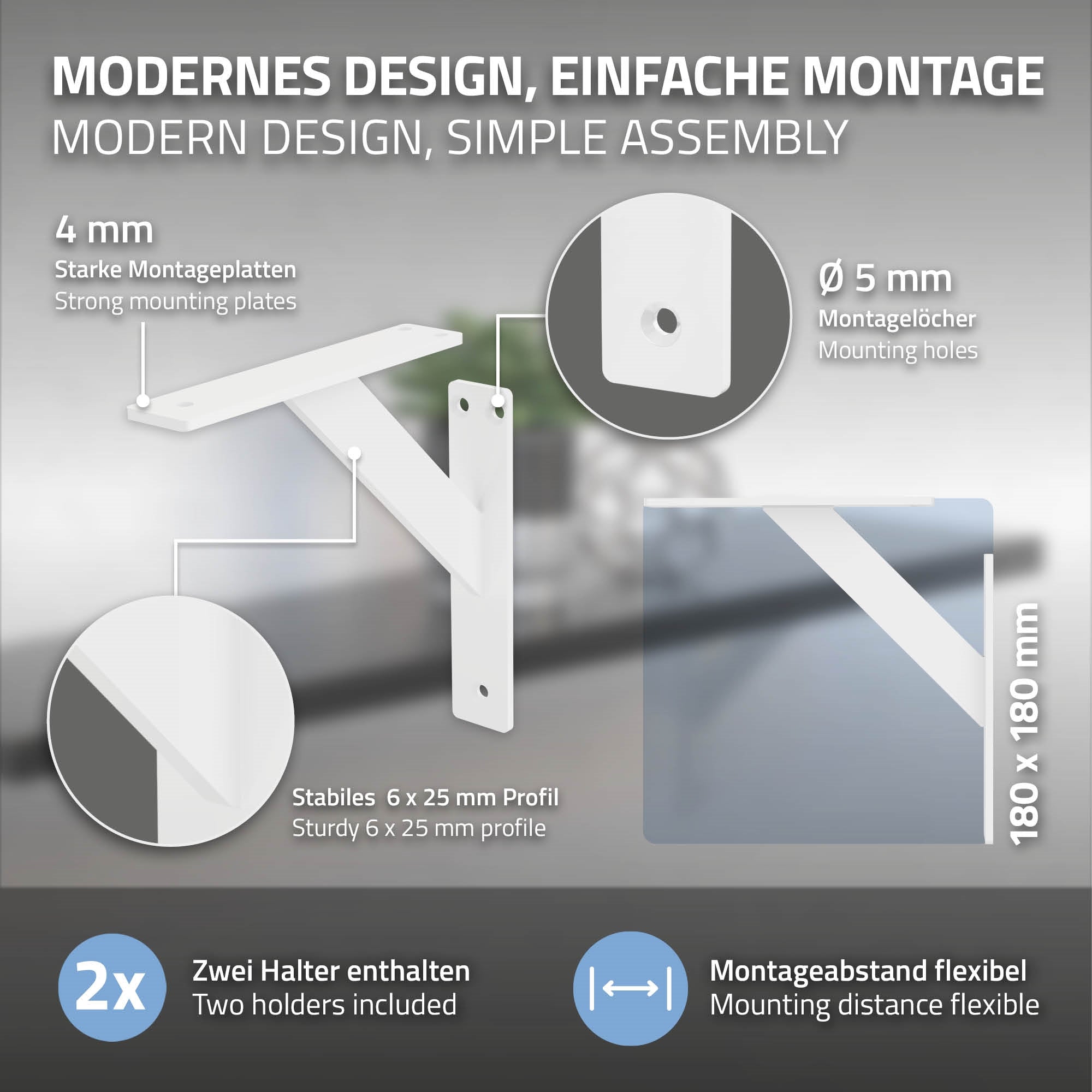 Graphic with details on mounting plates and brackets for easy installation.