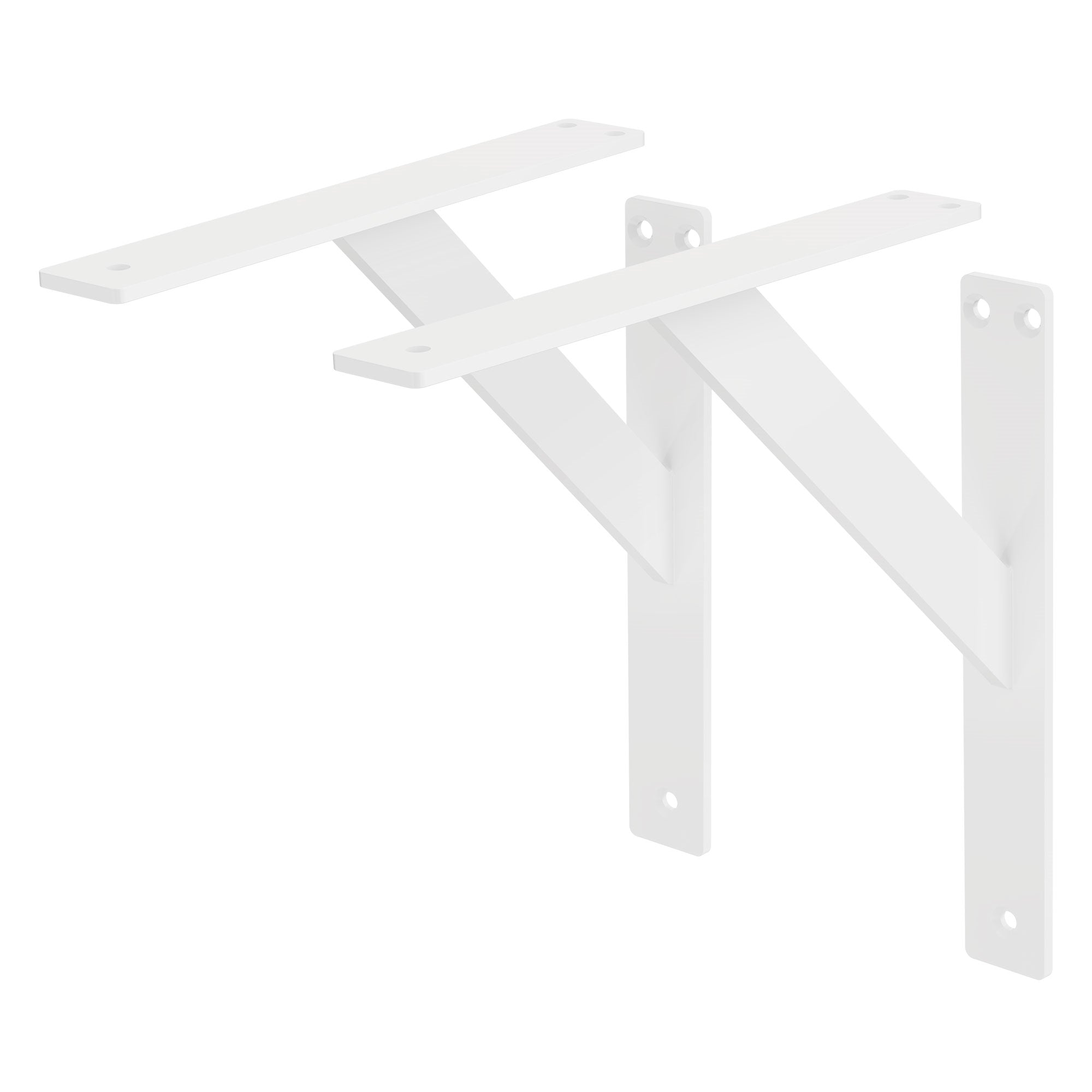 Deux supports muraux blancs en forme de V, à fixer sur les murs.