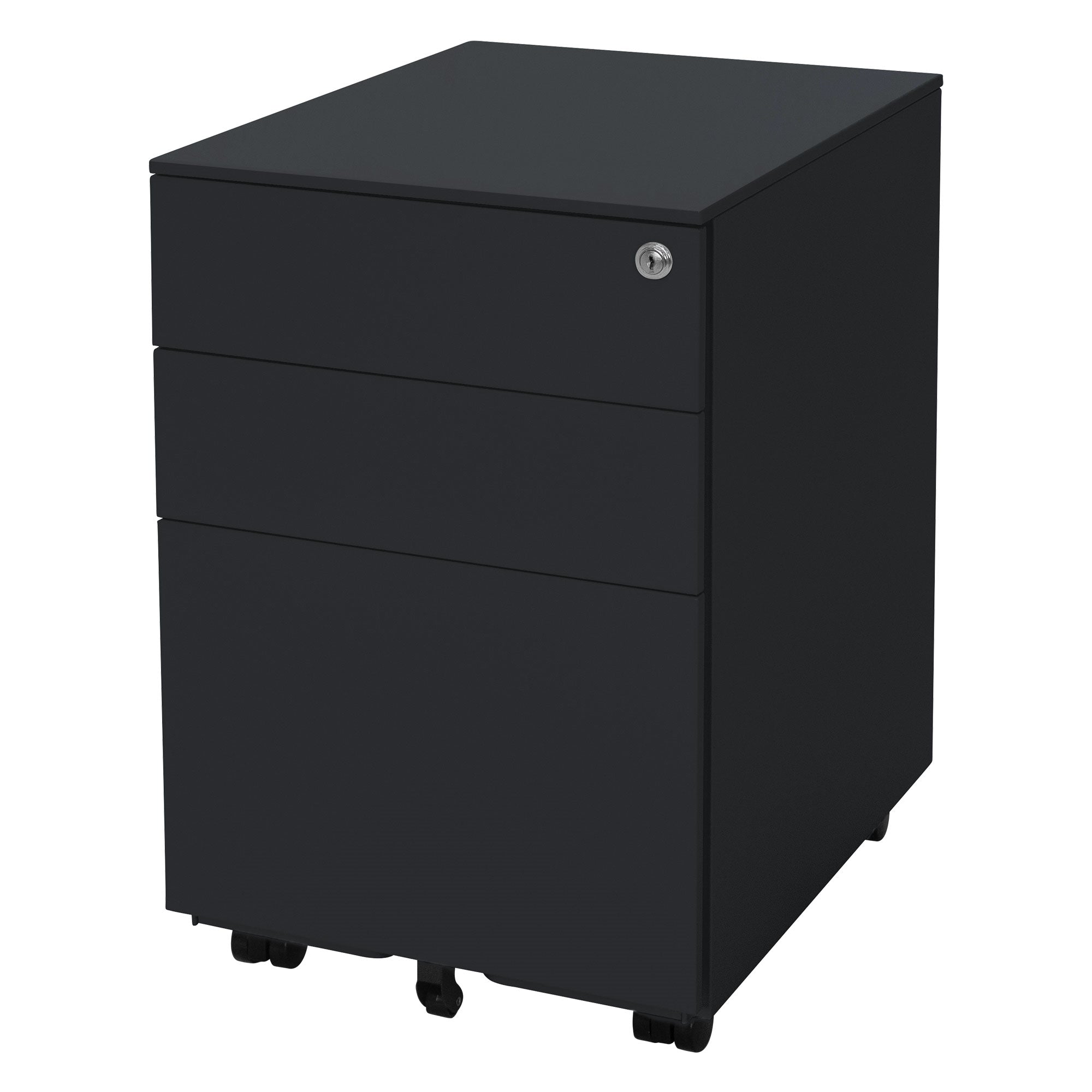 Black mobile container with two drawers, empty.