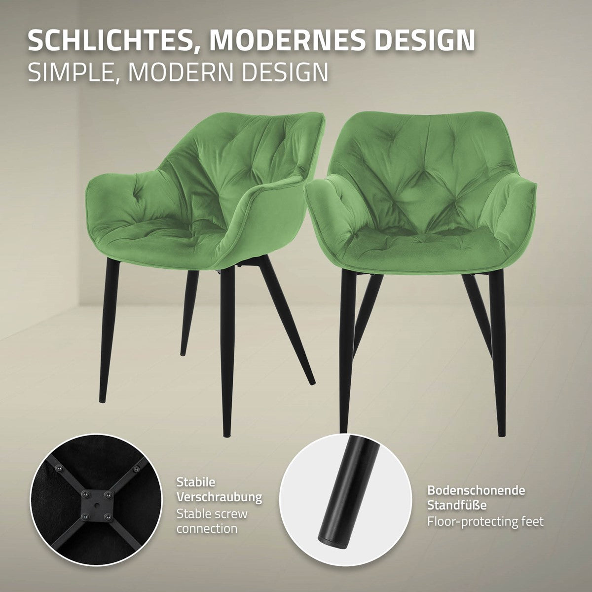 To grønne stole med moderne design på en lys baggrund.