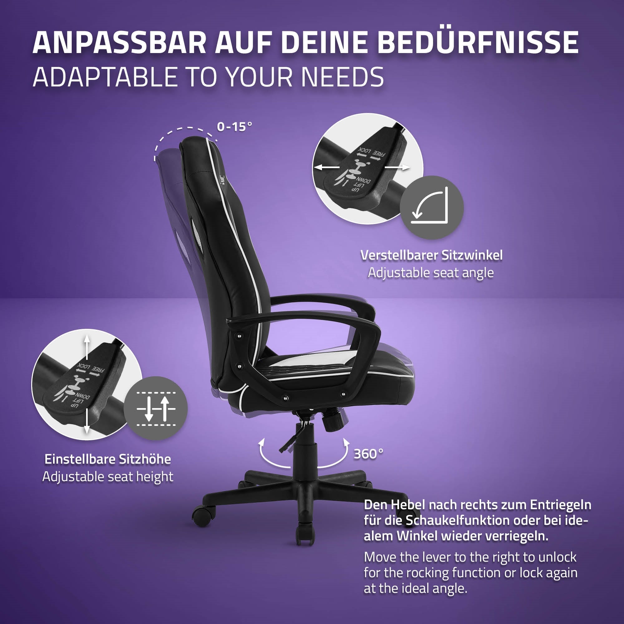 Graphique avec options de réglage pour une chaise de gaming.