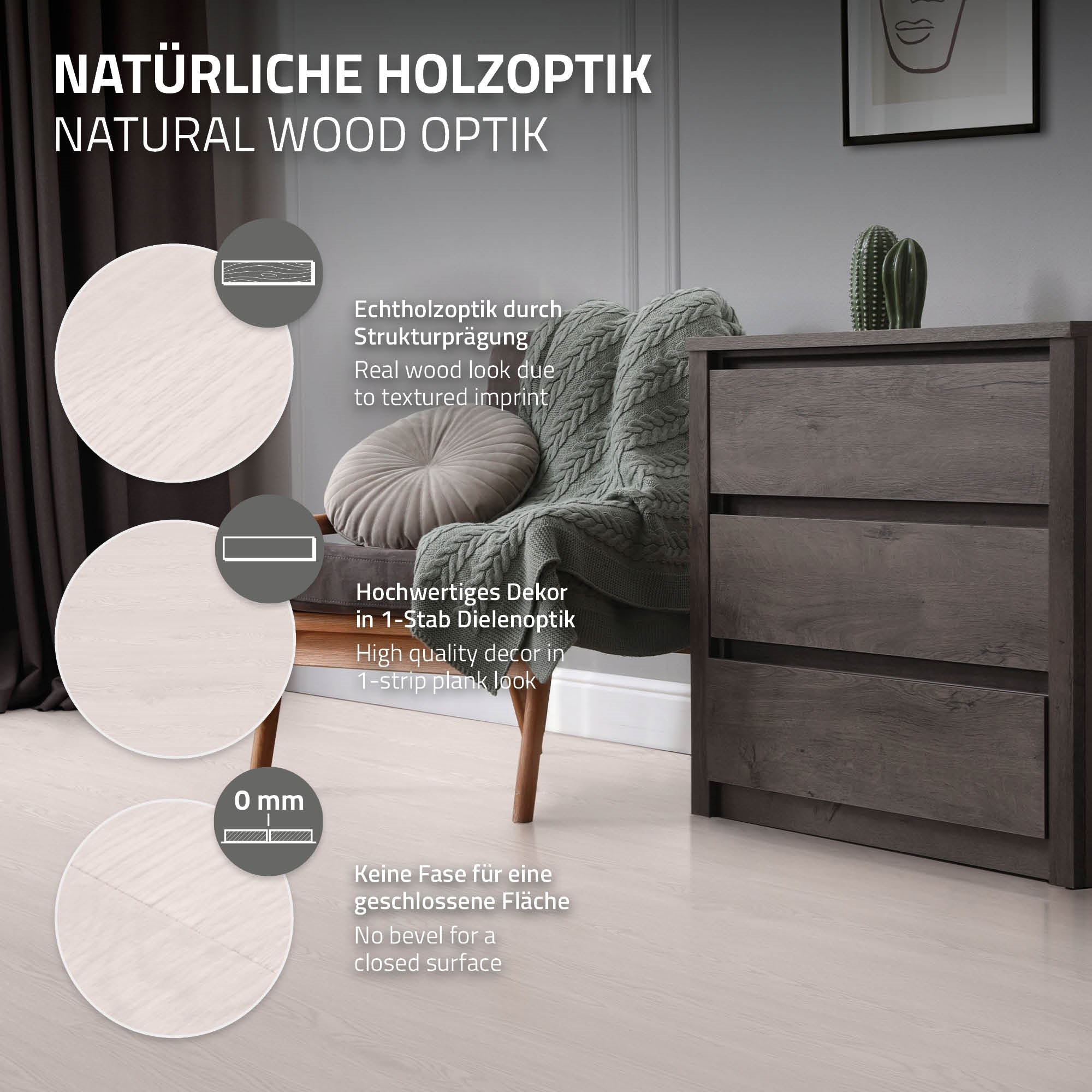 Grafik mit Holzoptik und Beschreibung der Eigenschaften.