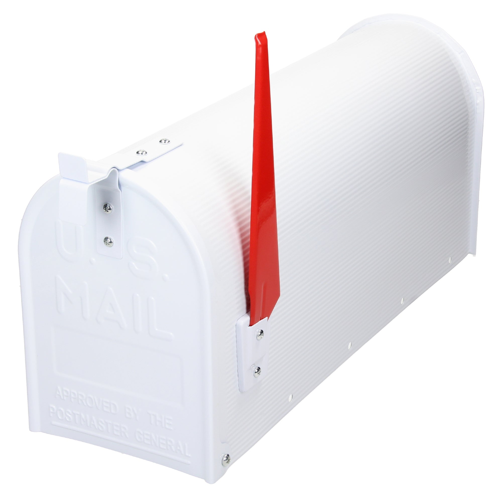 Buzón blanco con palanca roja.