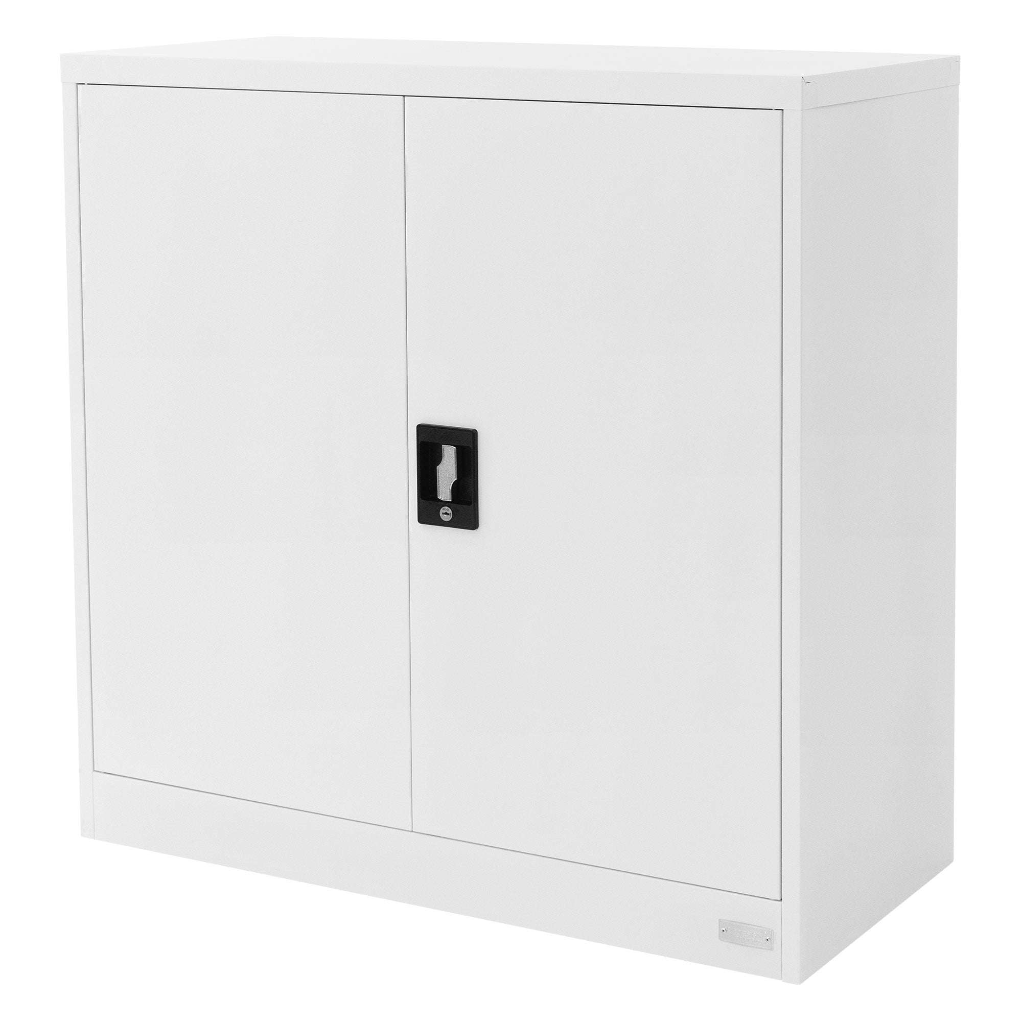 Witte kast met twee deuren en een slot.