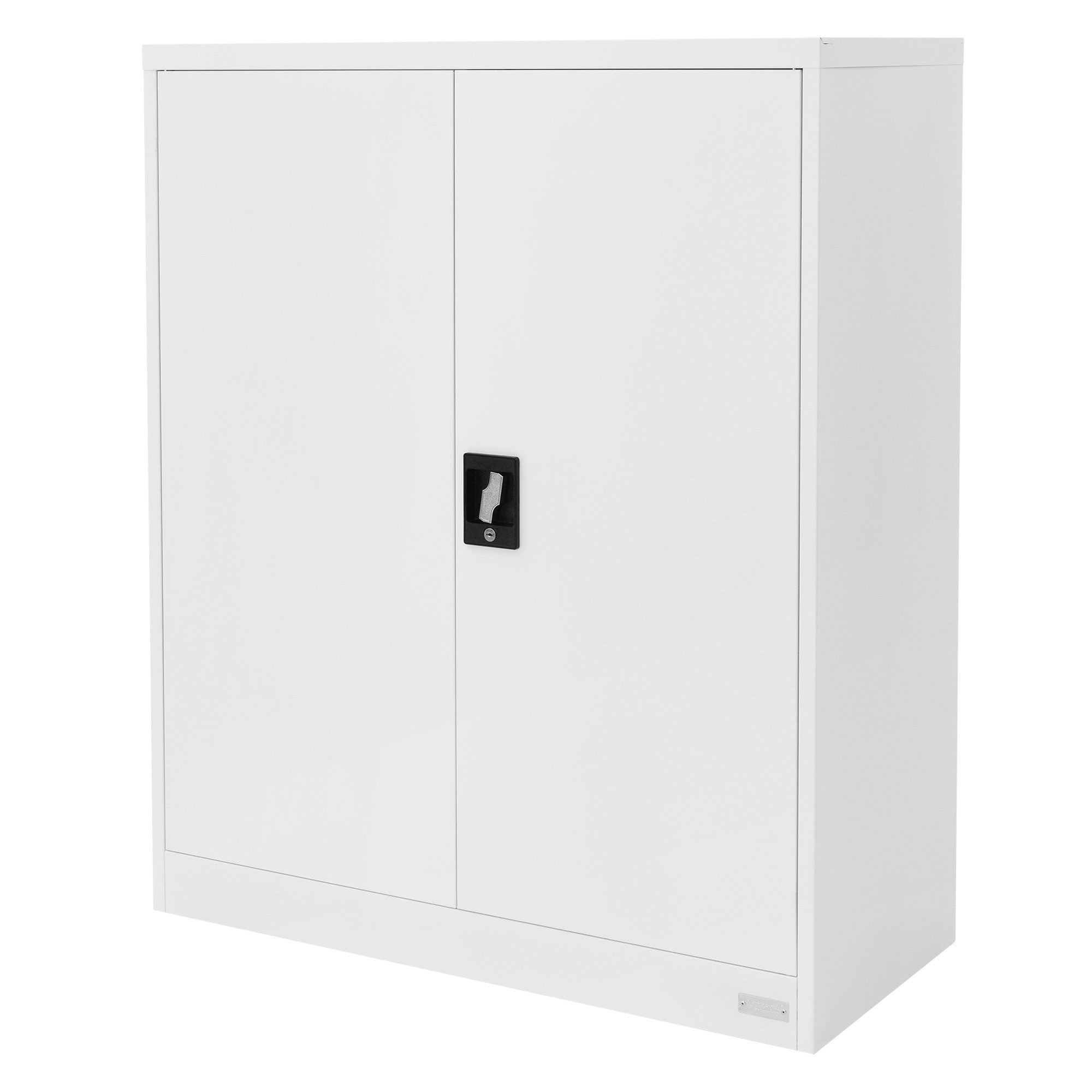 Witte kast met twee deuren en een slot, op een witte achtergrond.