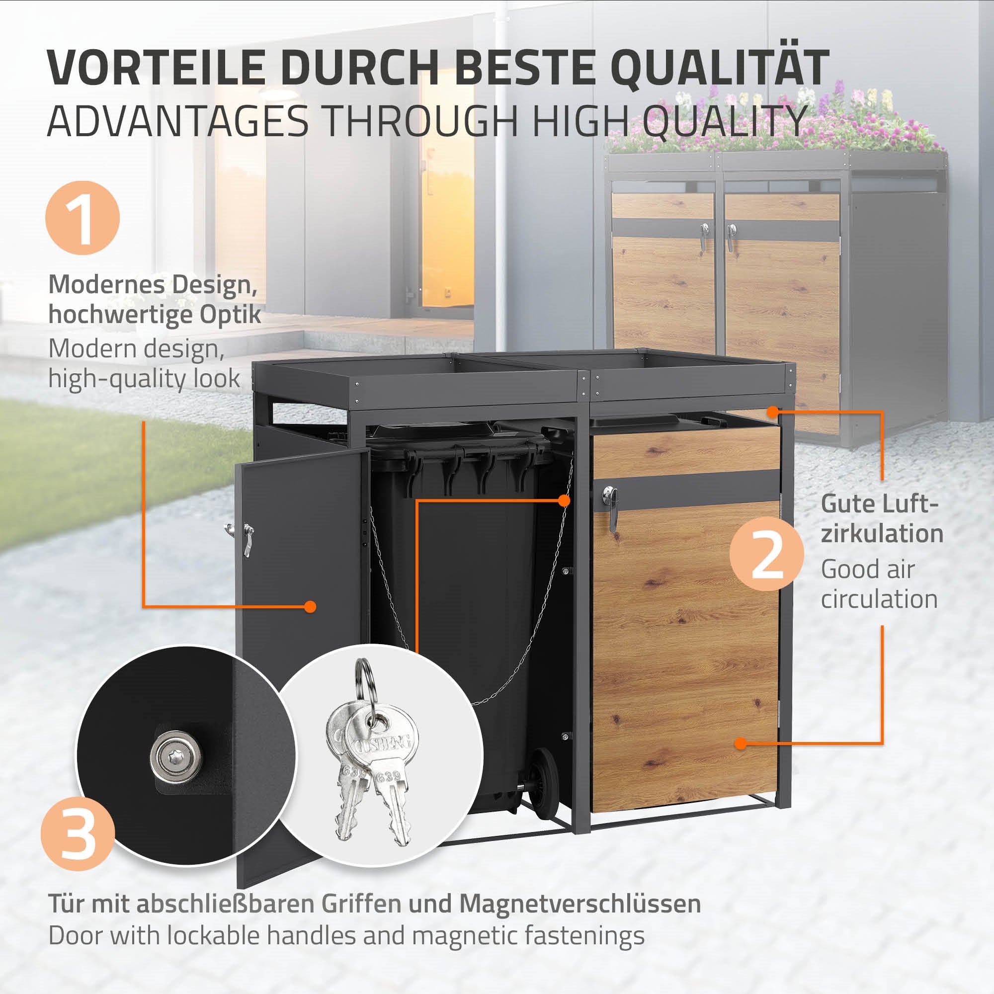 Trash can box with modern design and two compartments.