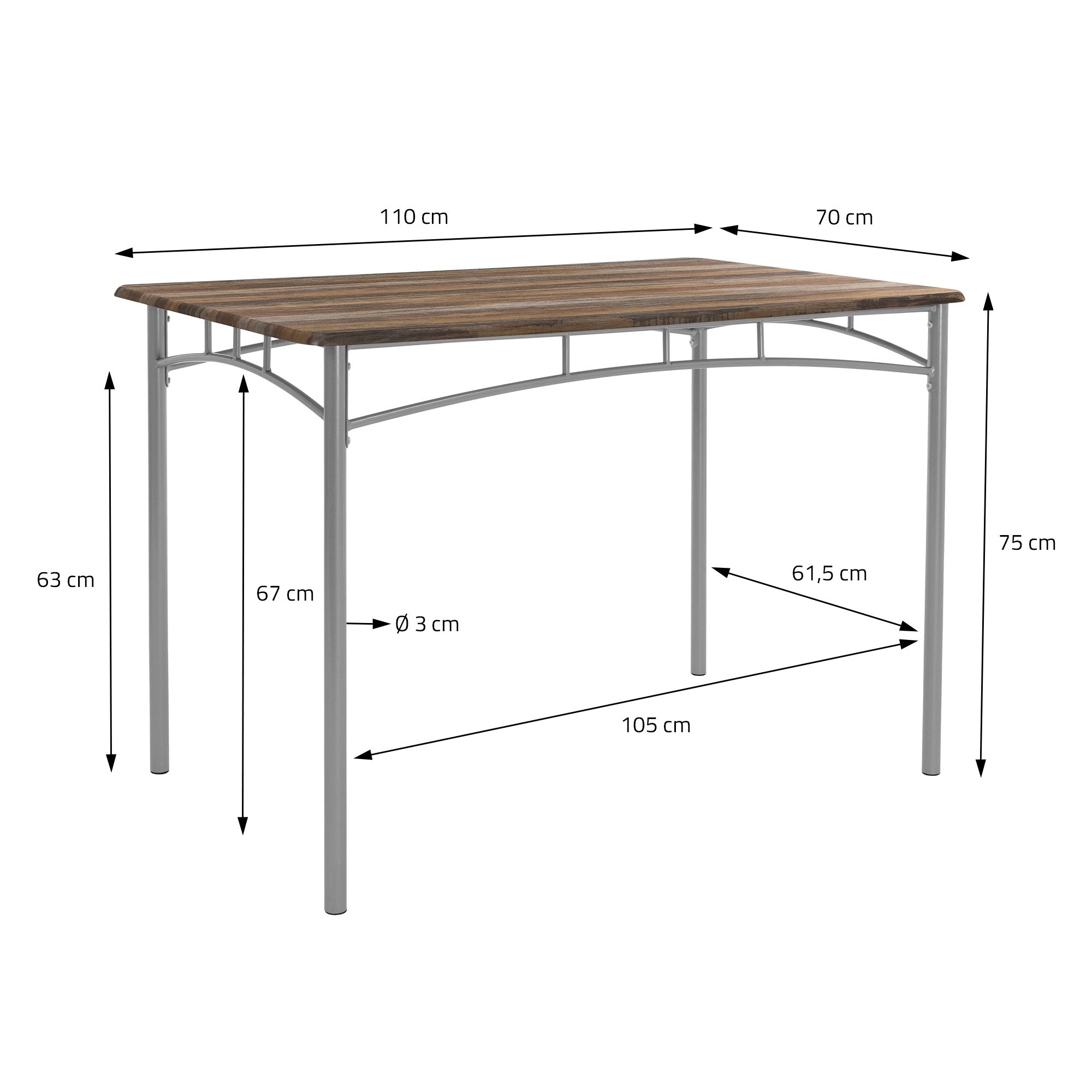 Disegno delle misure di un tavolo con dimensioni in cm.