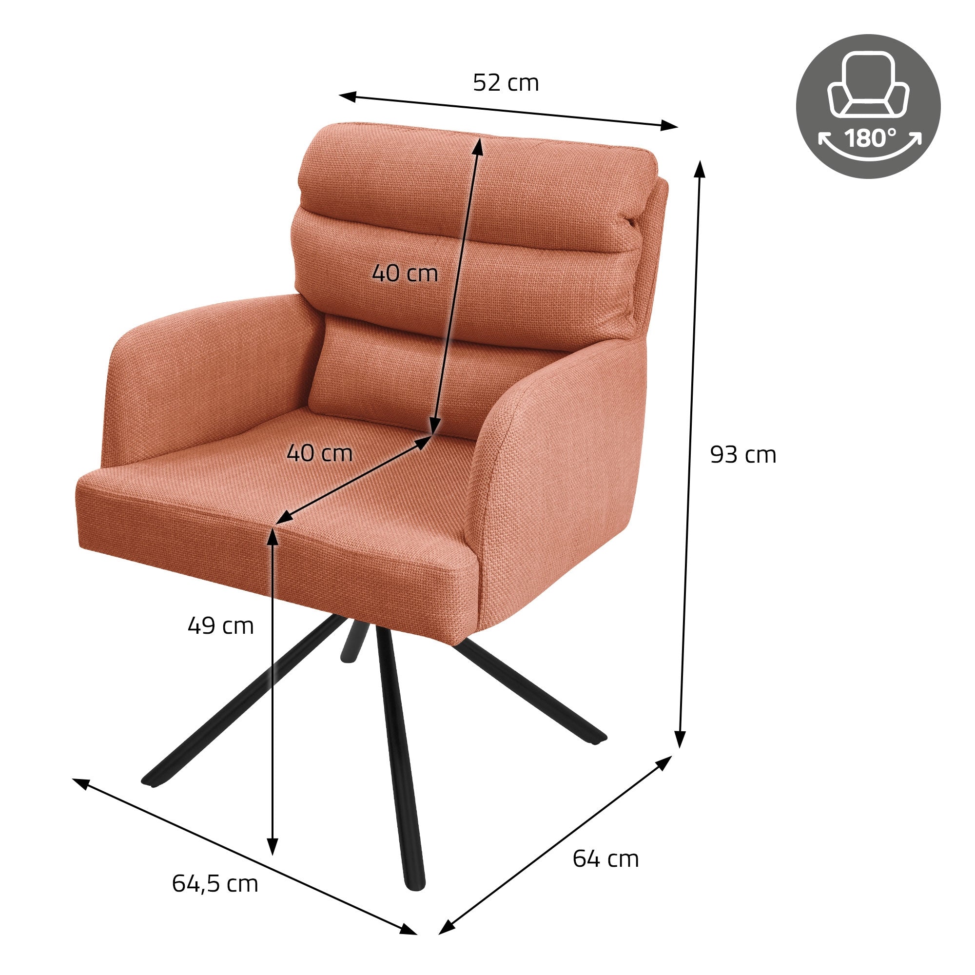 Mitat oranssista tuolista senttimetreinä.