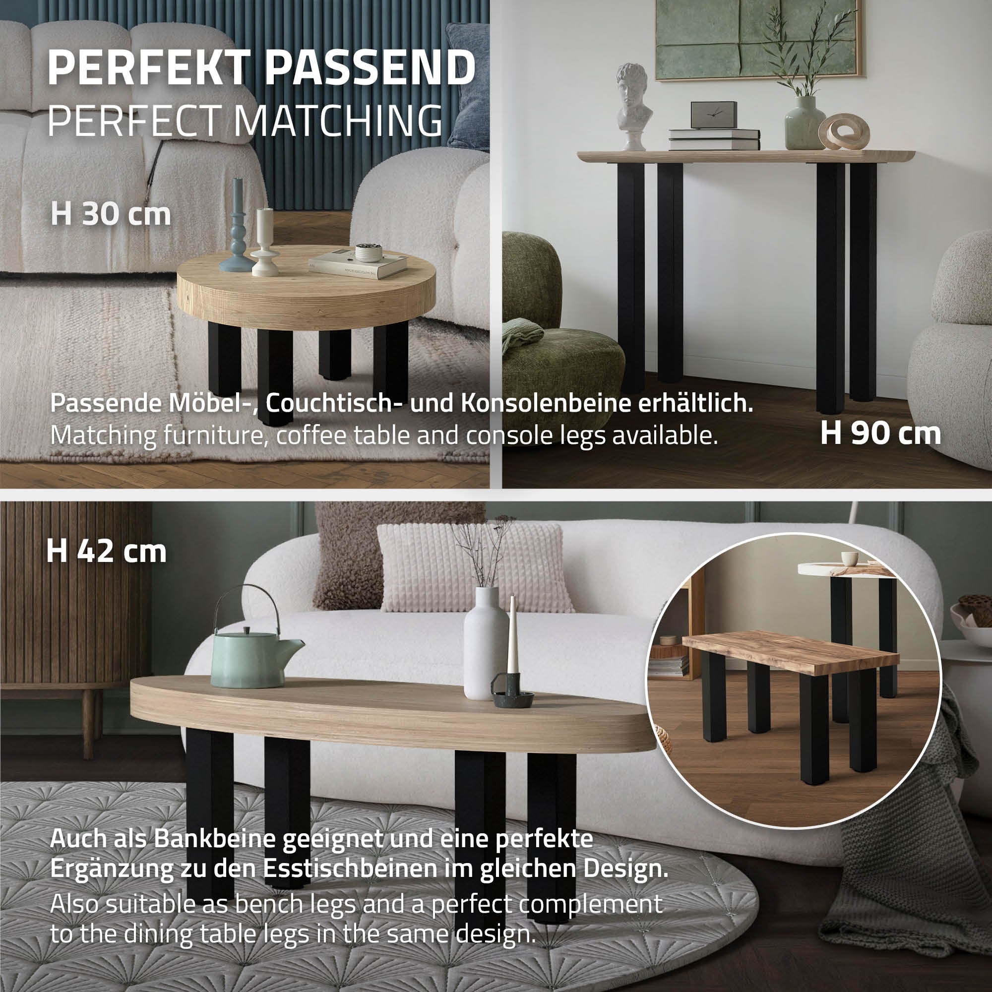 Two tables at different heights, suitable for various furniture.