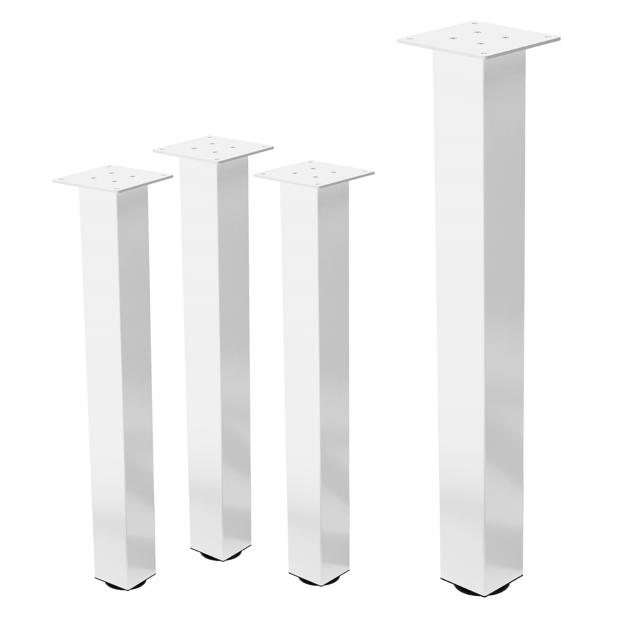 Four white table legs with a square top.