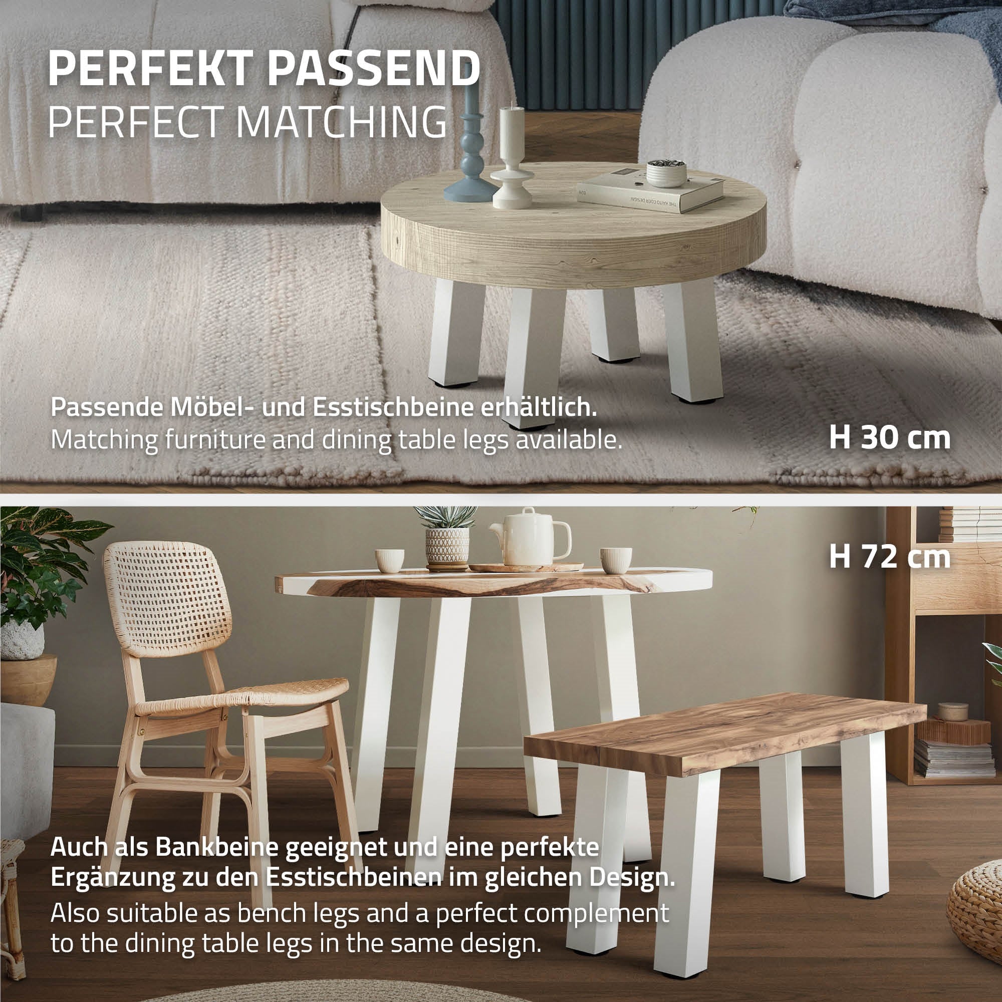 Wohnzimmer mit einem Tisch und passenden Möbeln in einem modernen Design.
