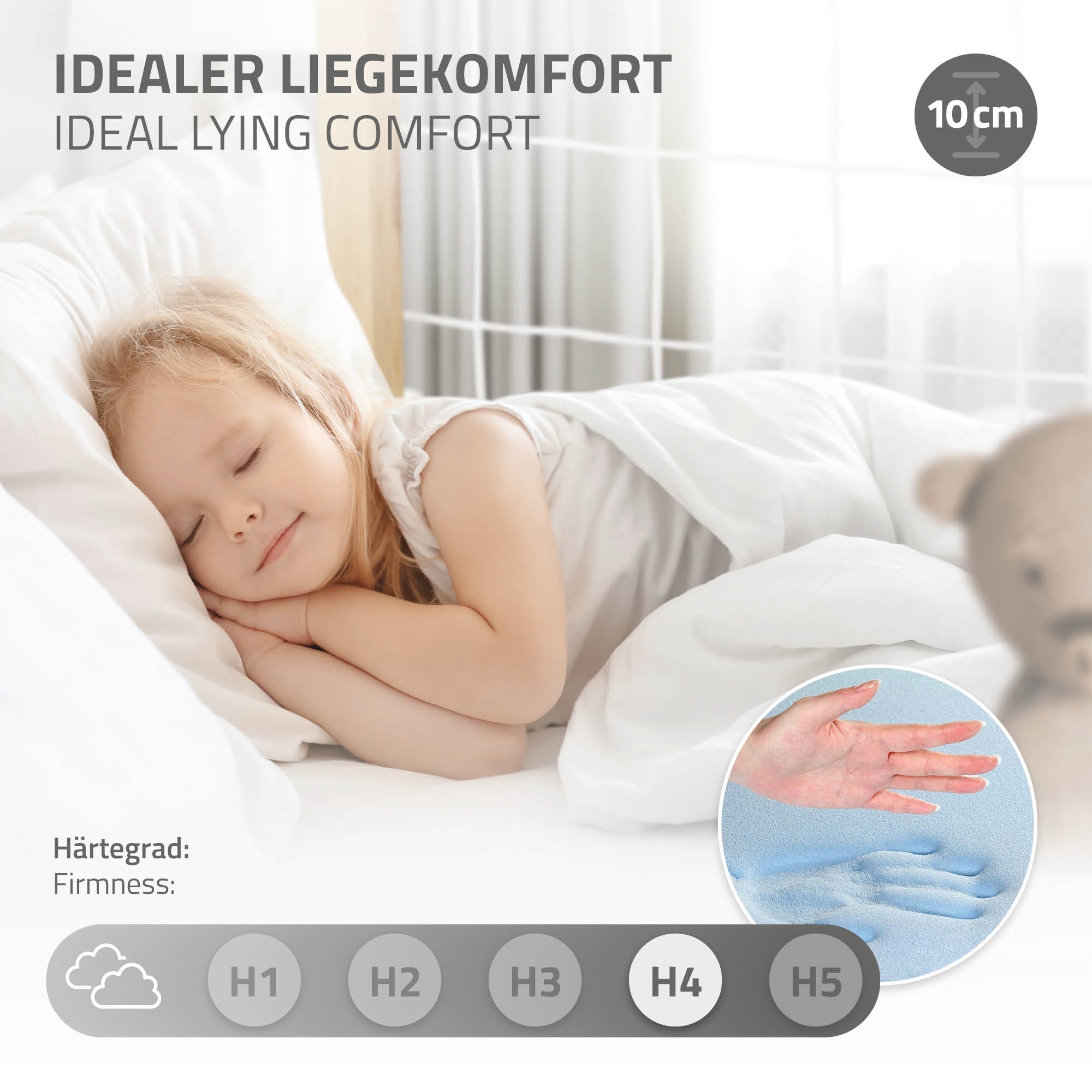 Bambino che dorme su un materasso con grado di rigidità H4.