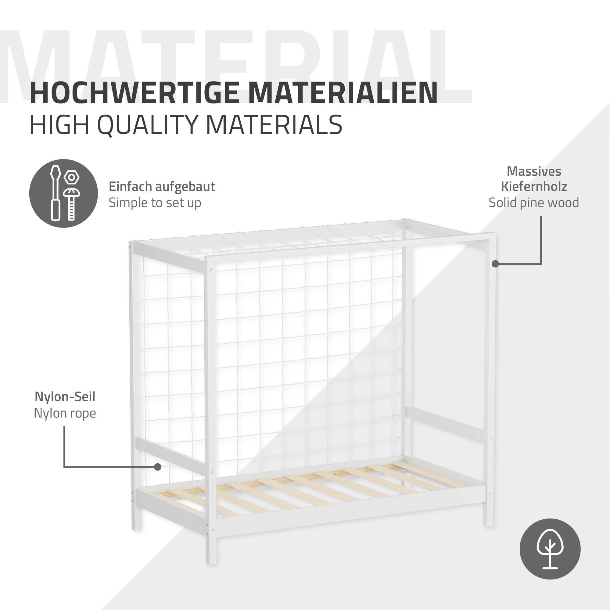 Gestell aus massivem Kiefernholz mit Nylon-Seil und einfacher Montage.
