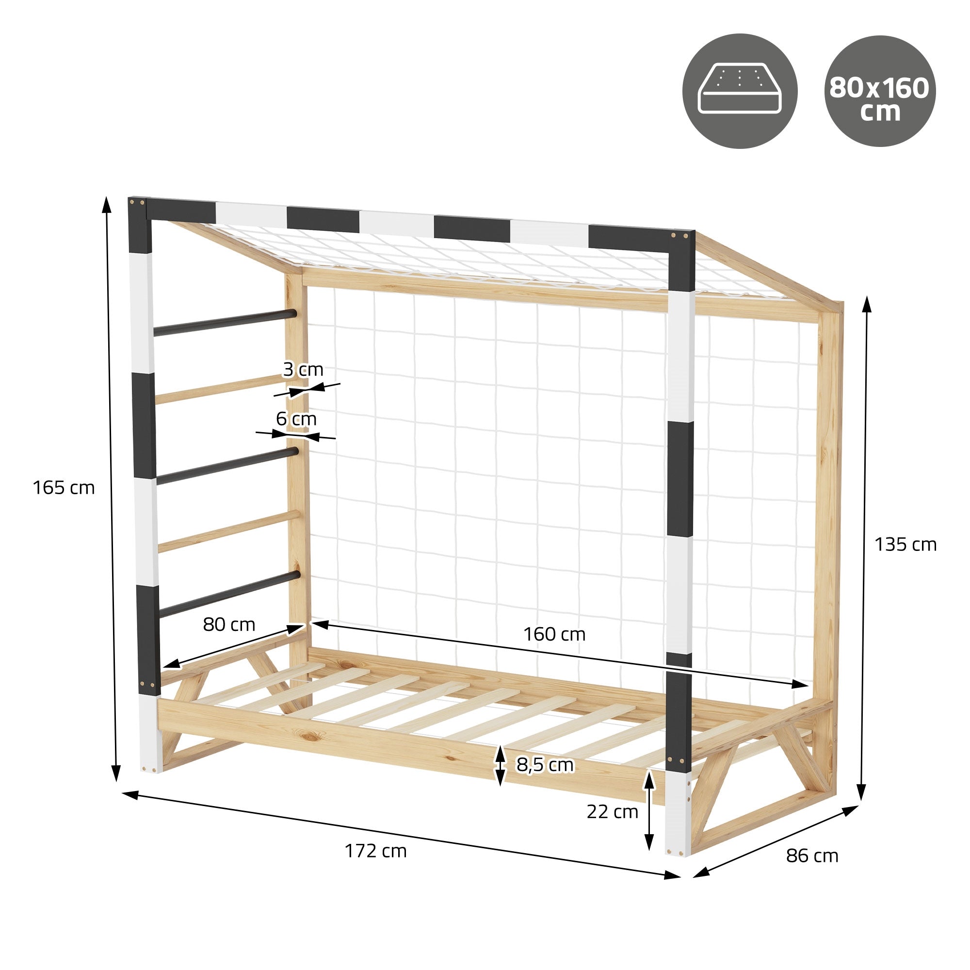Estructura de madera para una cuna con medidas 80x160 cm.
