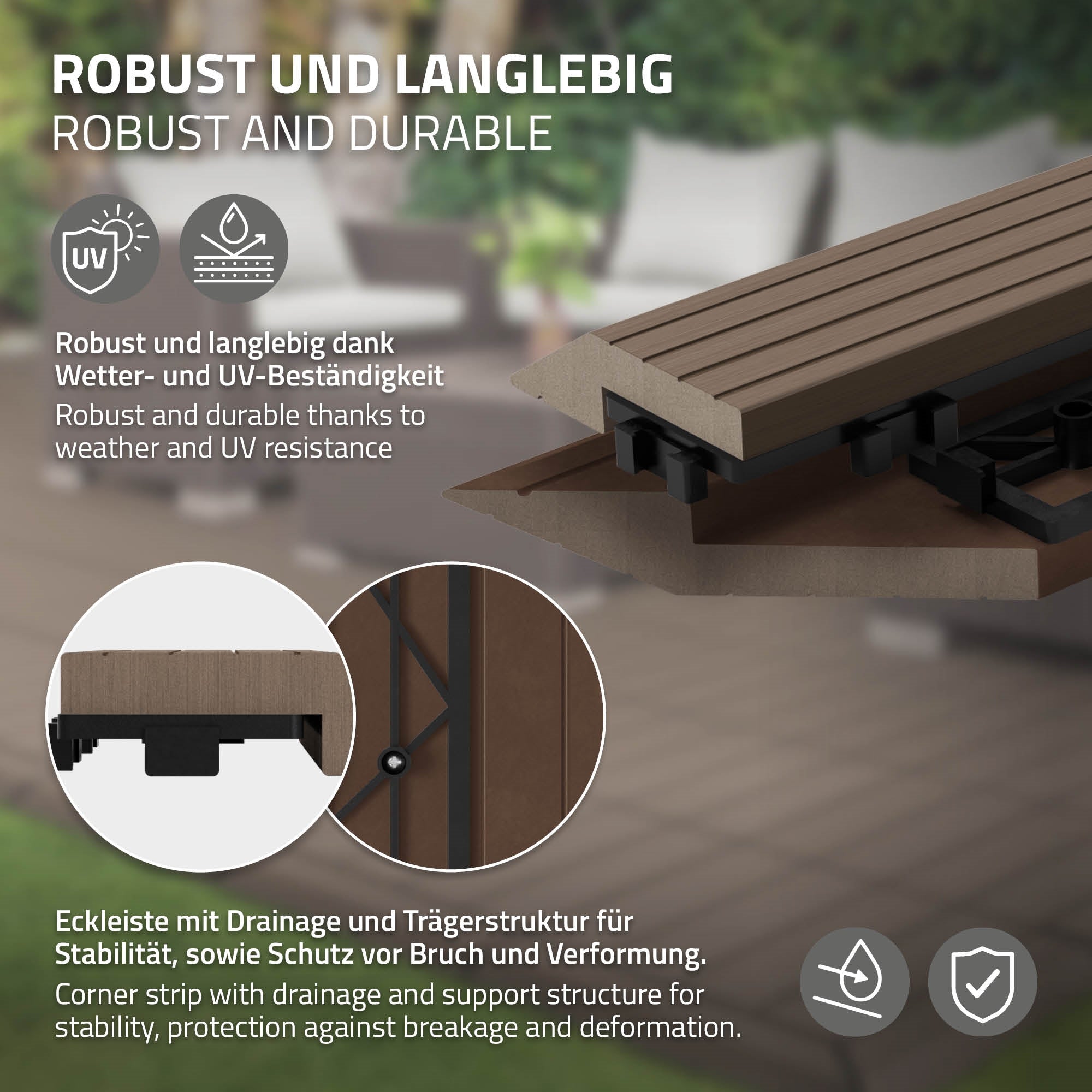 Grafika robusztus és tartós anyagokról vízelvezetéssel és tartószerkezettel.
