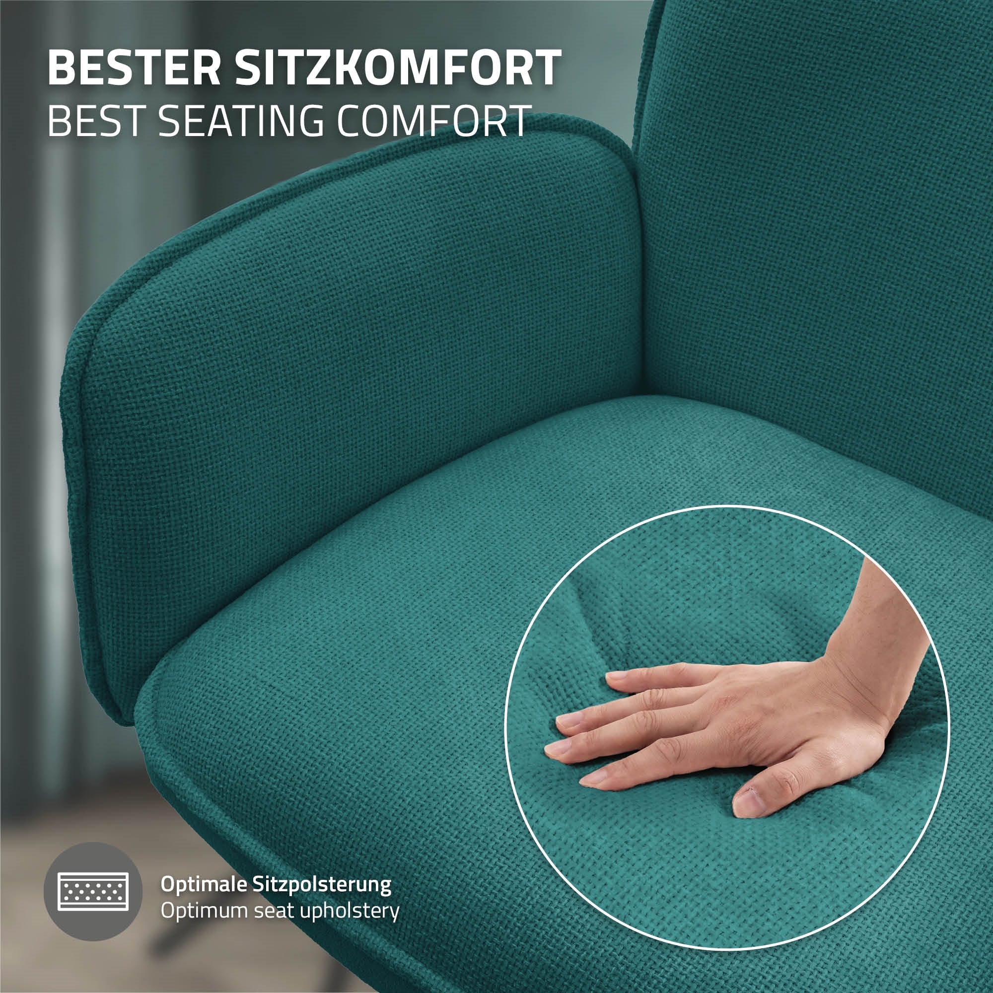 Detailní záběr židle s optimálním polstrováním.