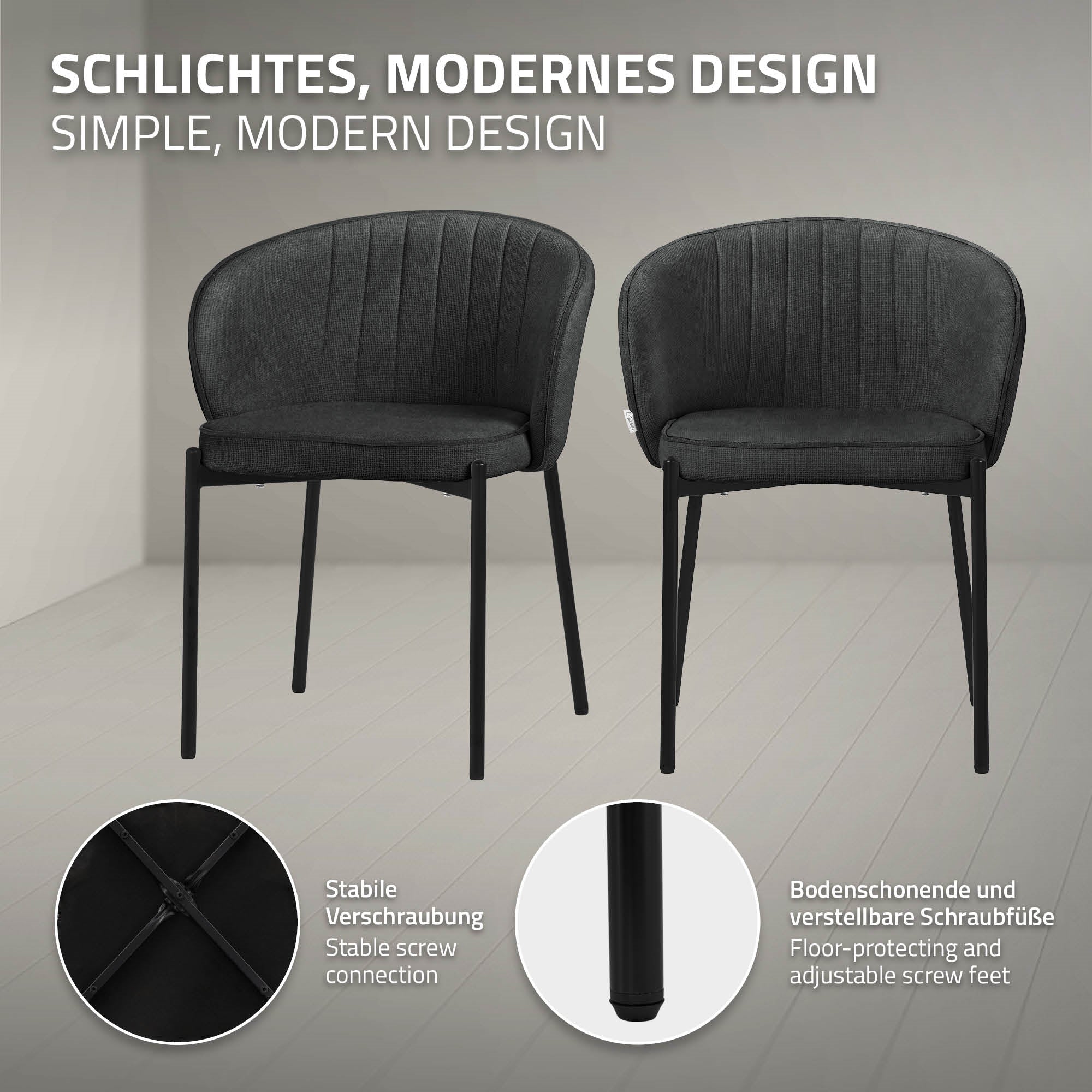 Two black chairs with modern design are standing in a room.