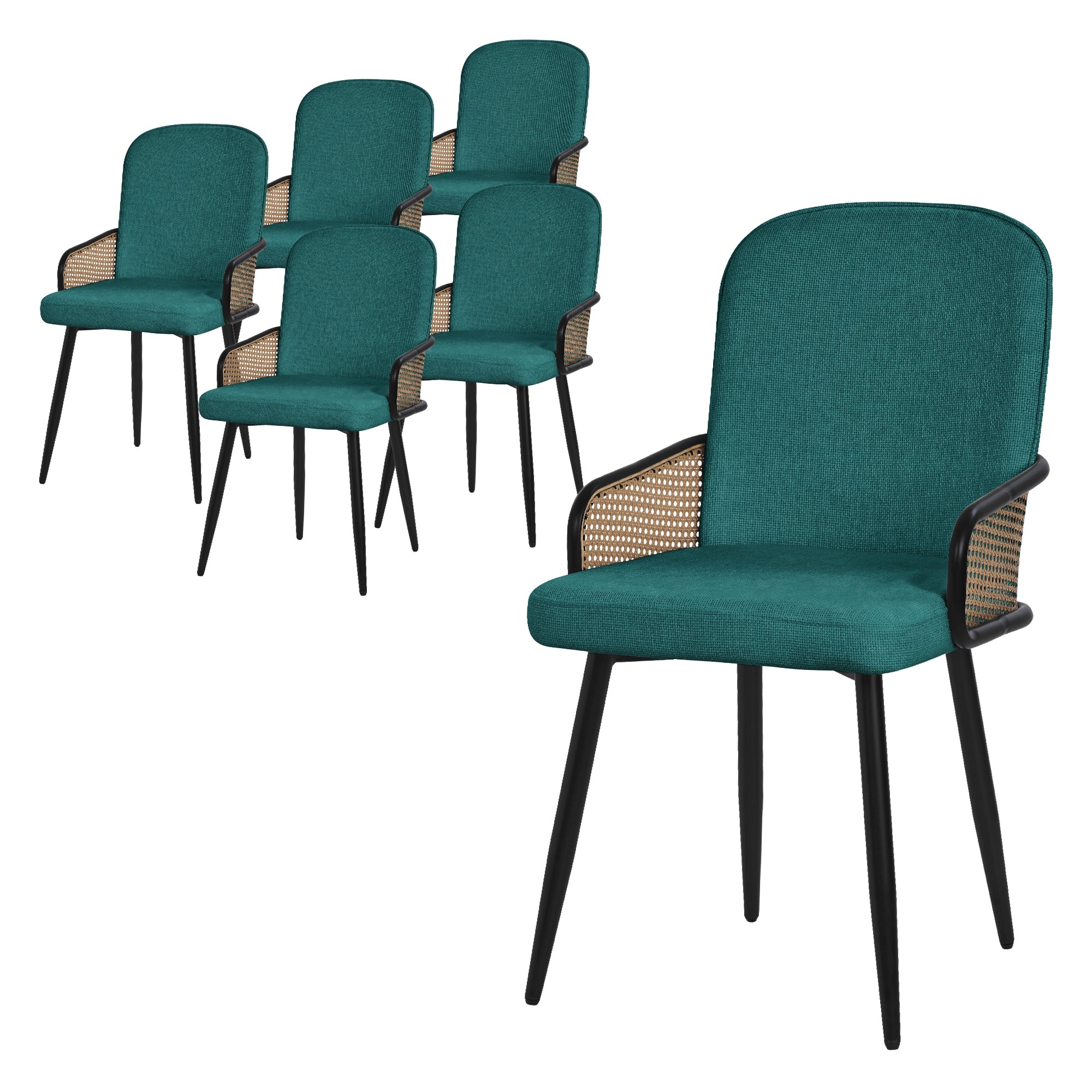 Six chaises identiques disposées en groupe.