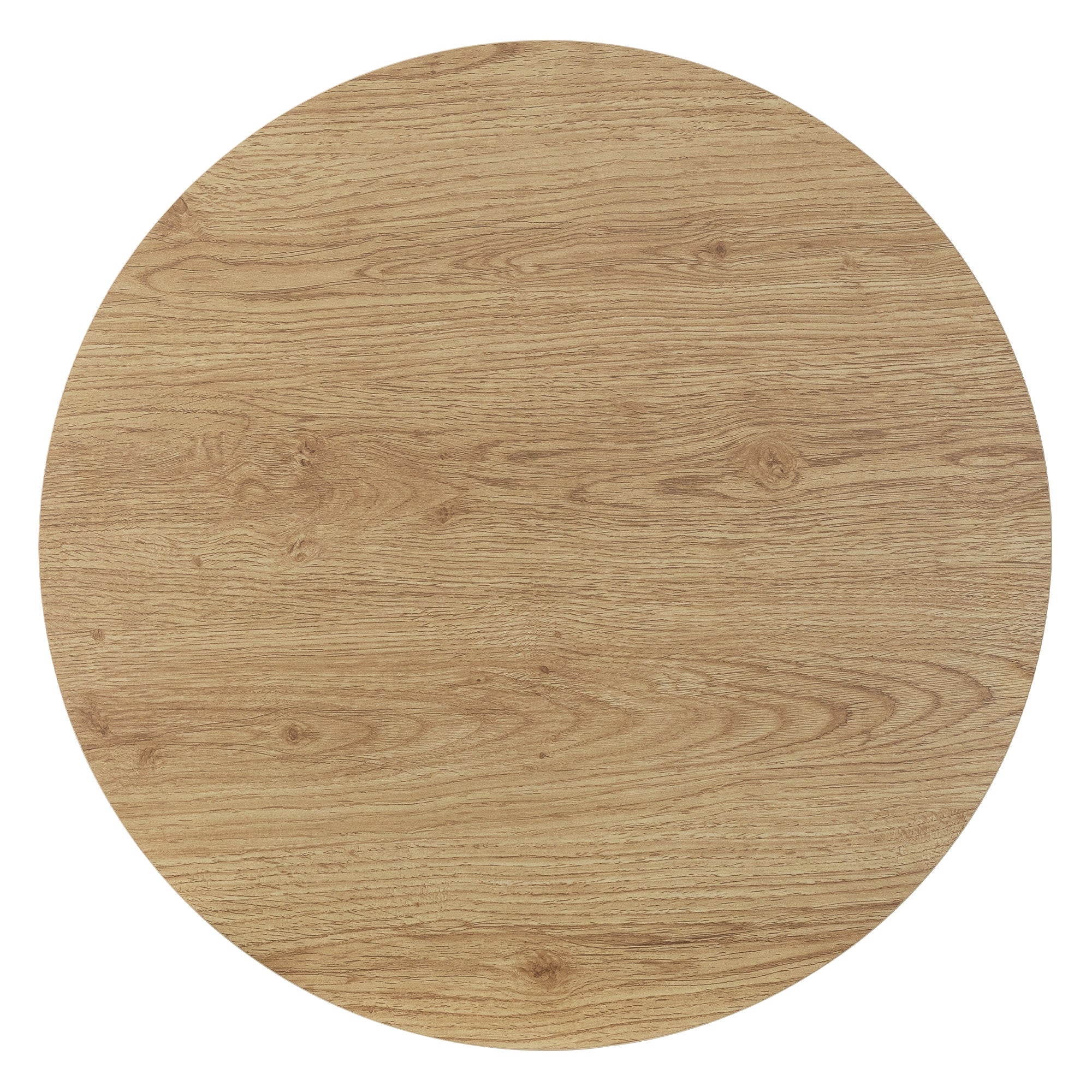 Vue de dessus de la table ronde en bois avec une surface lisse.