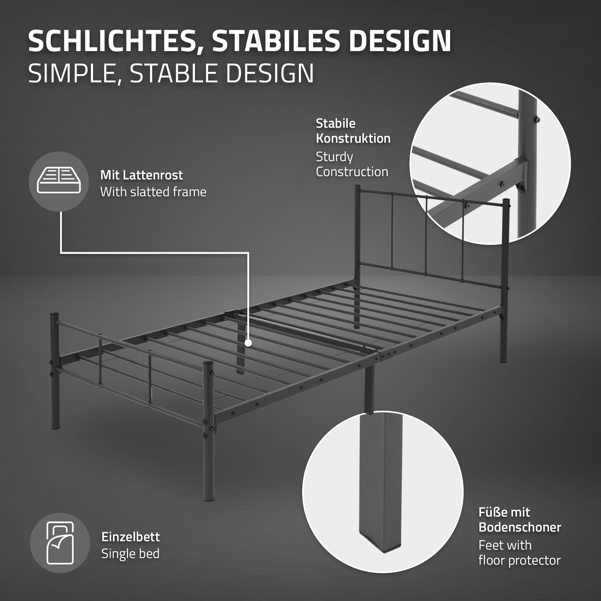 Cadre de lit avec une construction stable et des protections de sol.