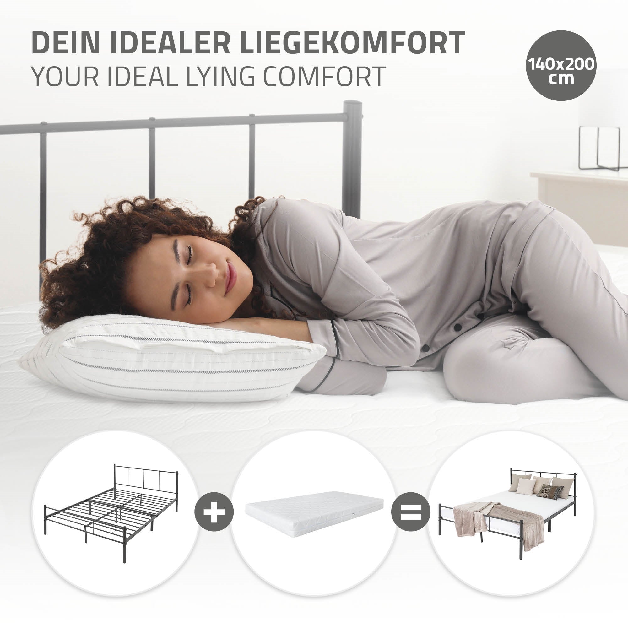 Persona sdraiata su un letto con cuscino e coperta.