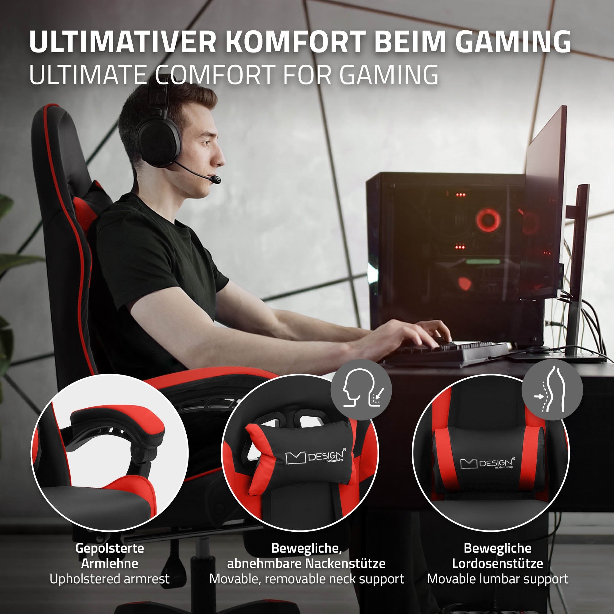 Henkilö, jolla on kuulokkeet, istuu työpöydällä ja pelaa tietokoneella.