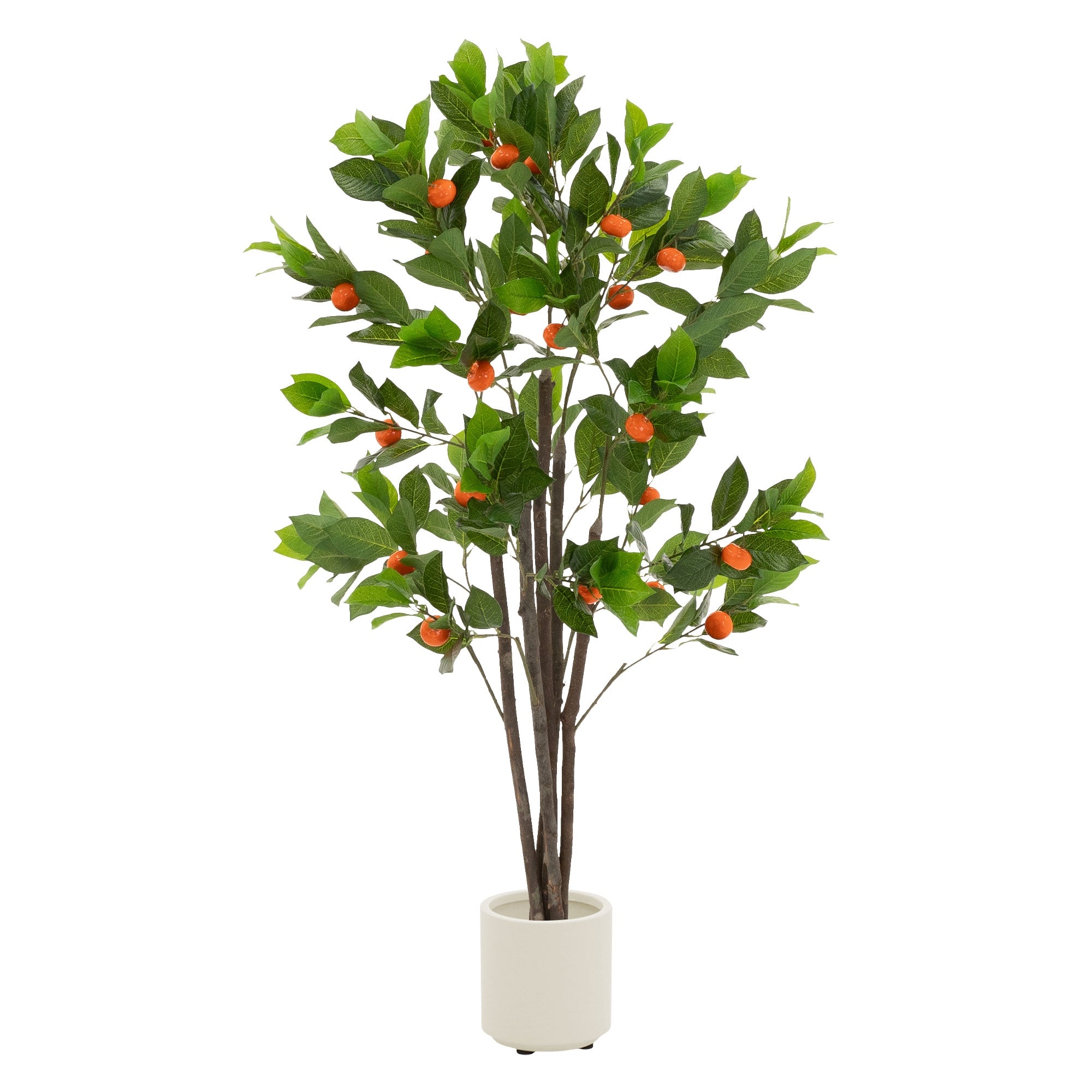 Műfa egy fehér cserépben, magassága 130 cm, narancssárga gyümölcsökkel.