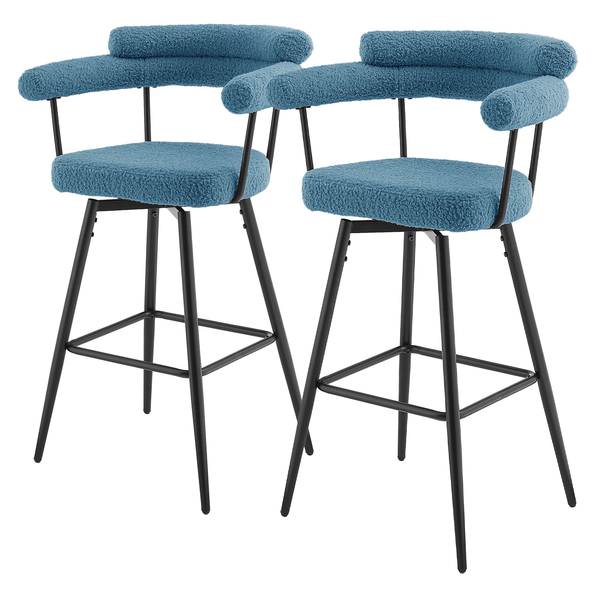 Zwei Barhocker in Blau auf einem weißen Hintergrund.
