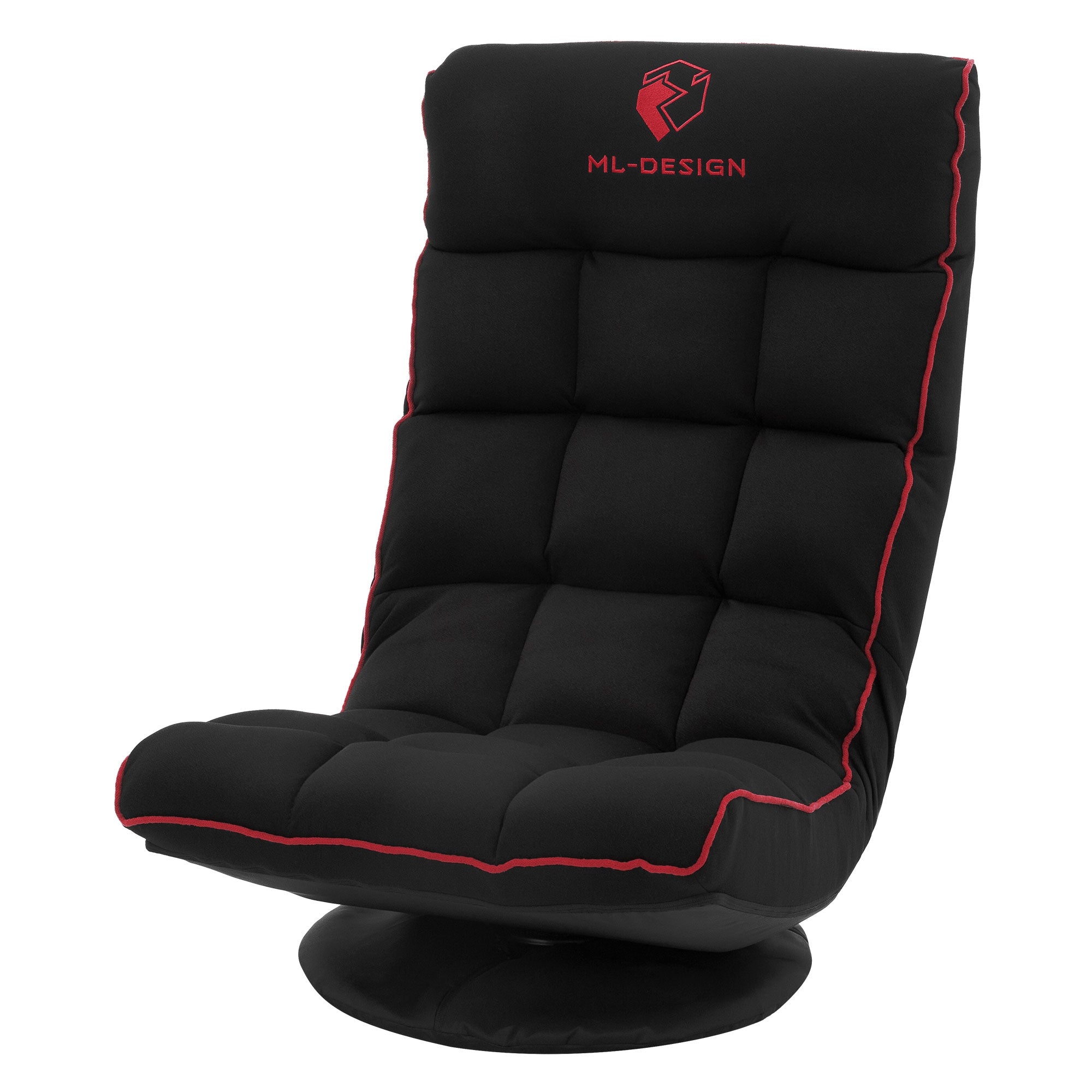 Chaise de gaming noire avec logo rouge et siège rembourré.