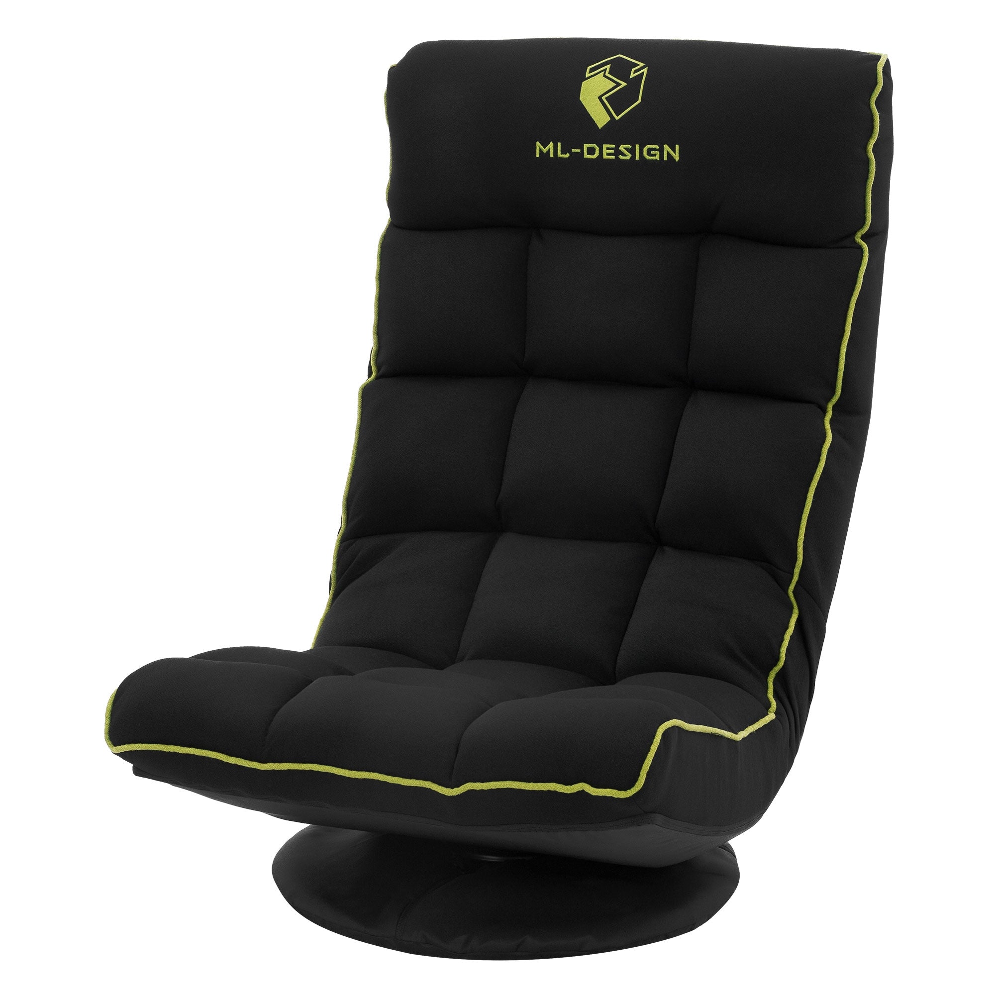 Chaise de gaming noire avec des accents jaunes dans une pièce moderne.