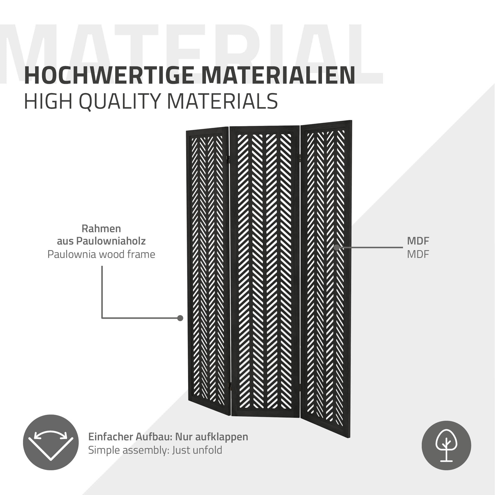 Graphique avec des informations sur des matériaux de haute qualité et un montage facile.