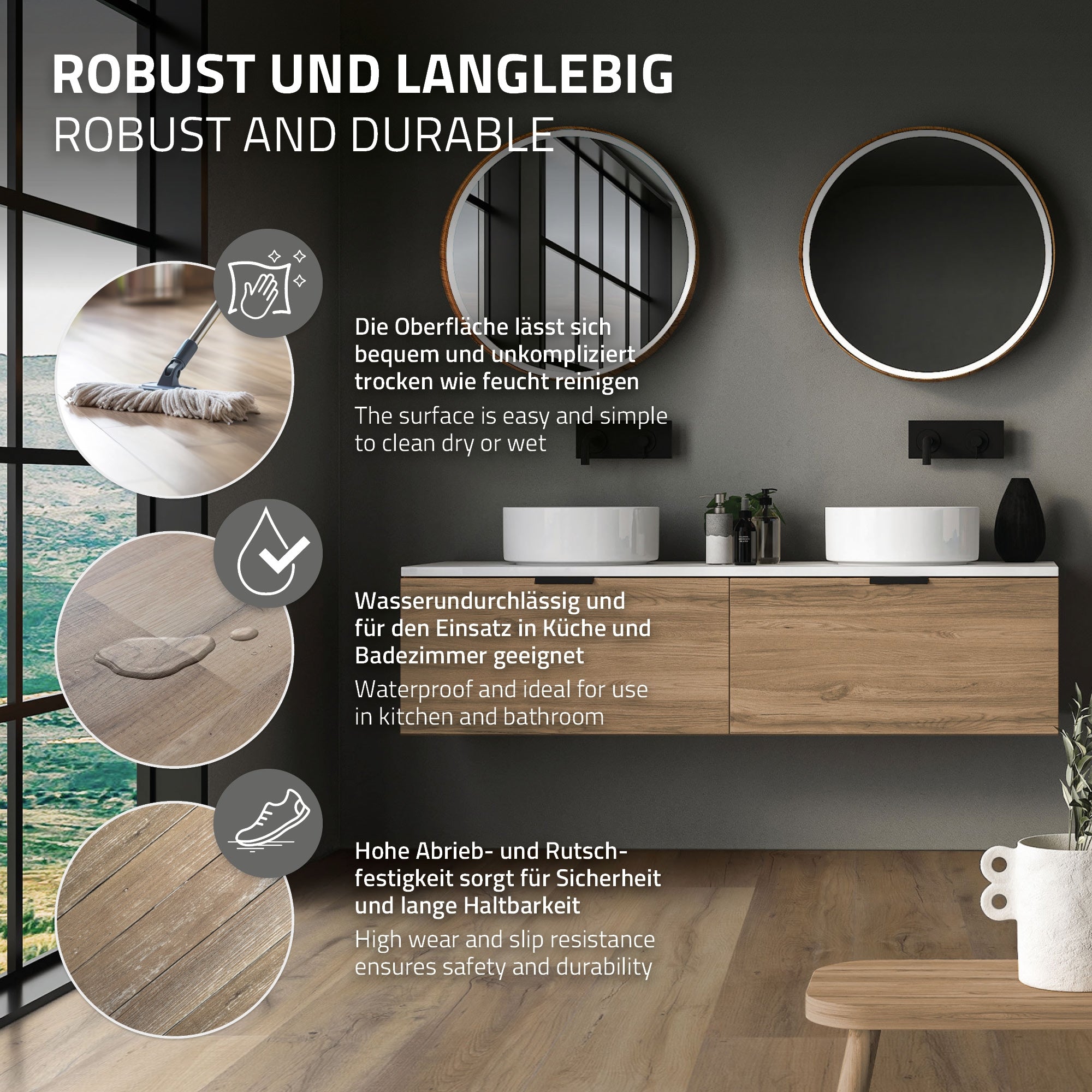 Instructies voor de robuustheid en onderhoud van de klikvinylvloer.