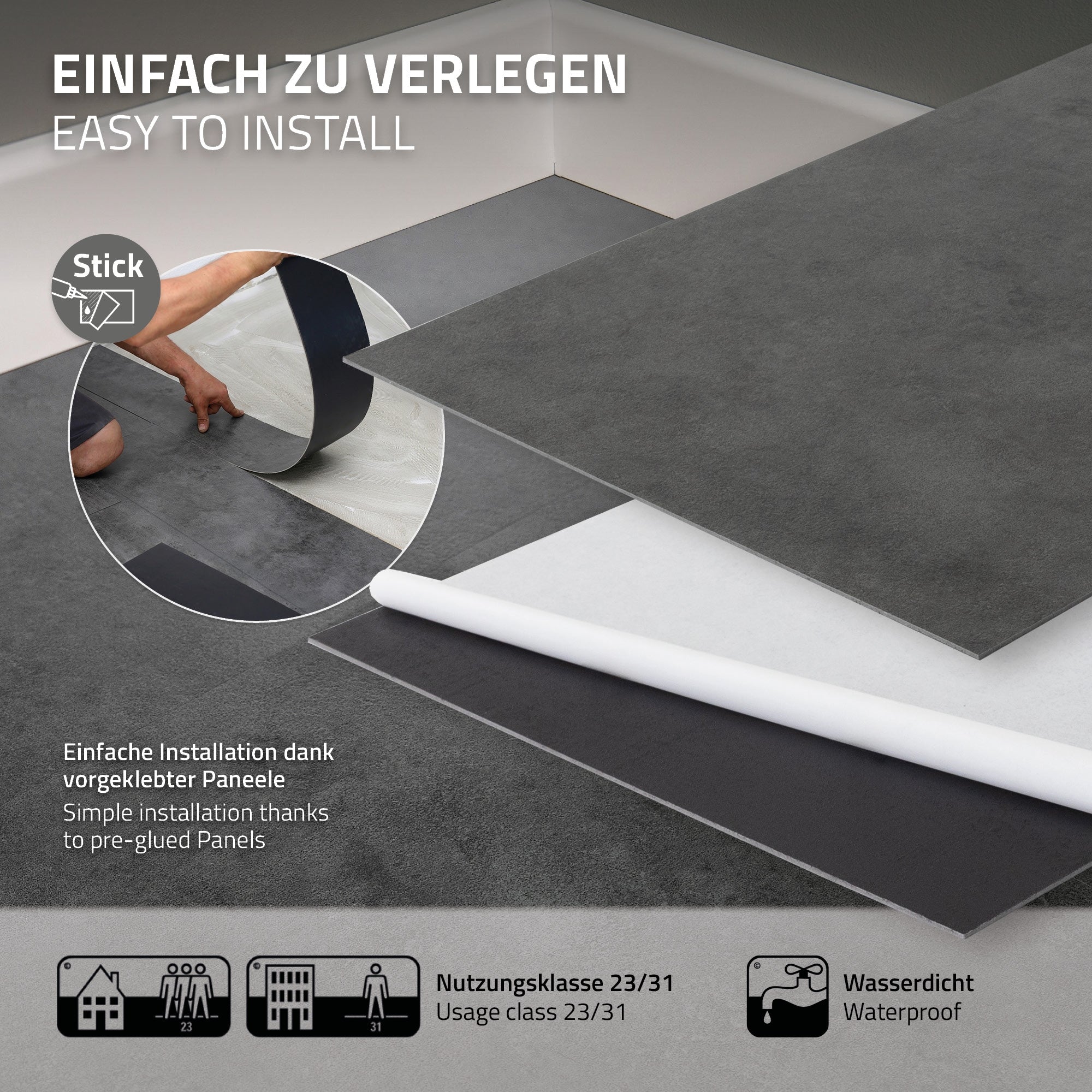 Grafiek voor eenvoudige installatie van vinylpanelen met installatie