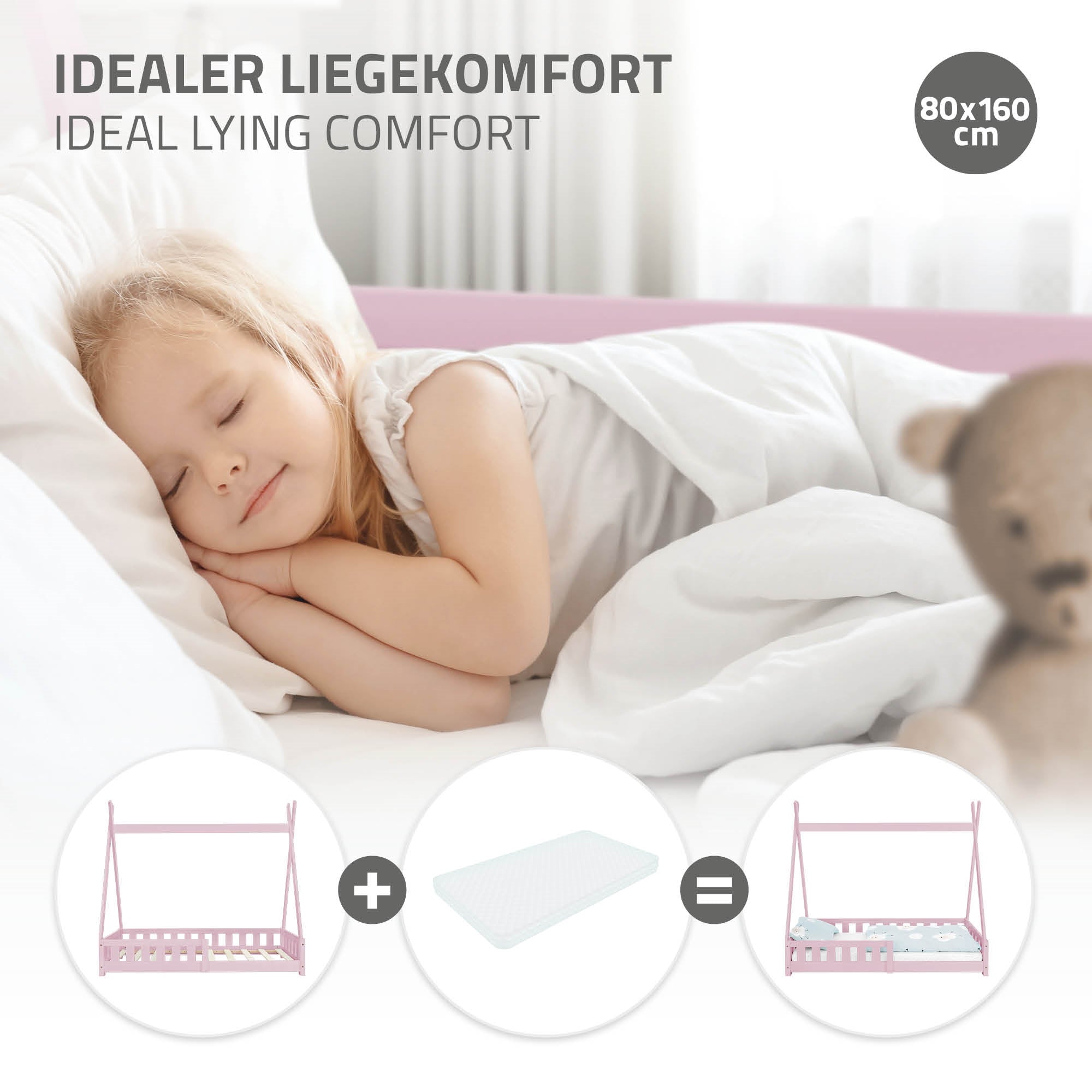 Un bambino dorme su un letto con una coperta bianca.