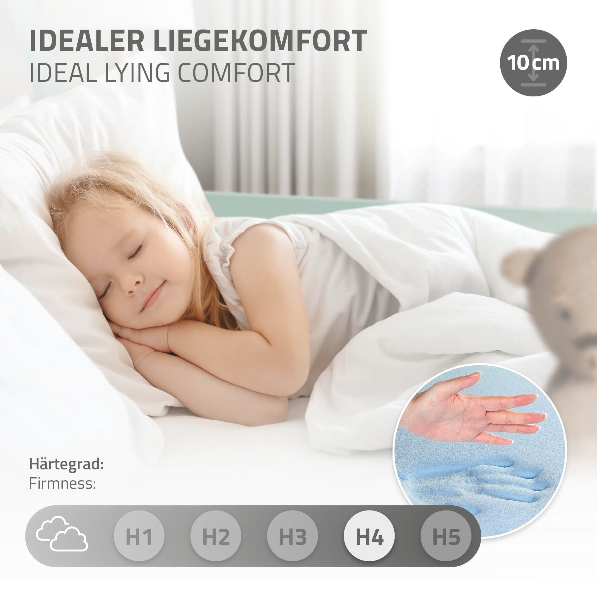 Kind schläft auf Matratze mit idealem Liegekomfort.