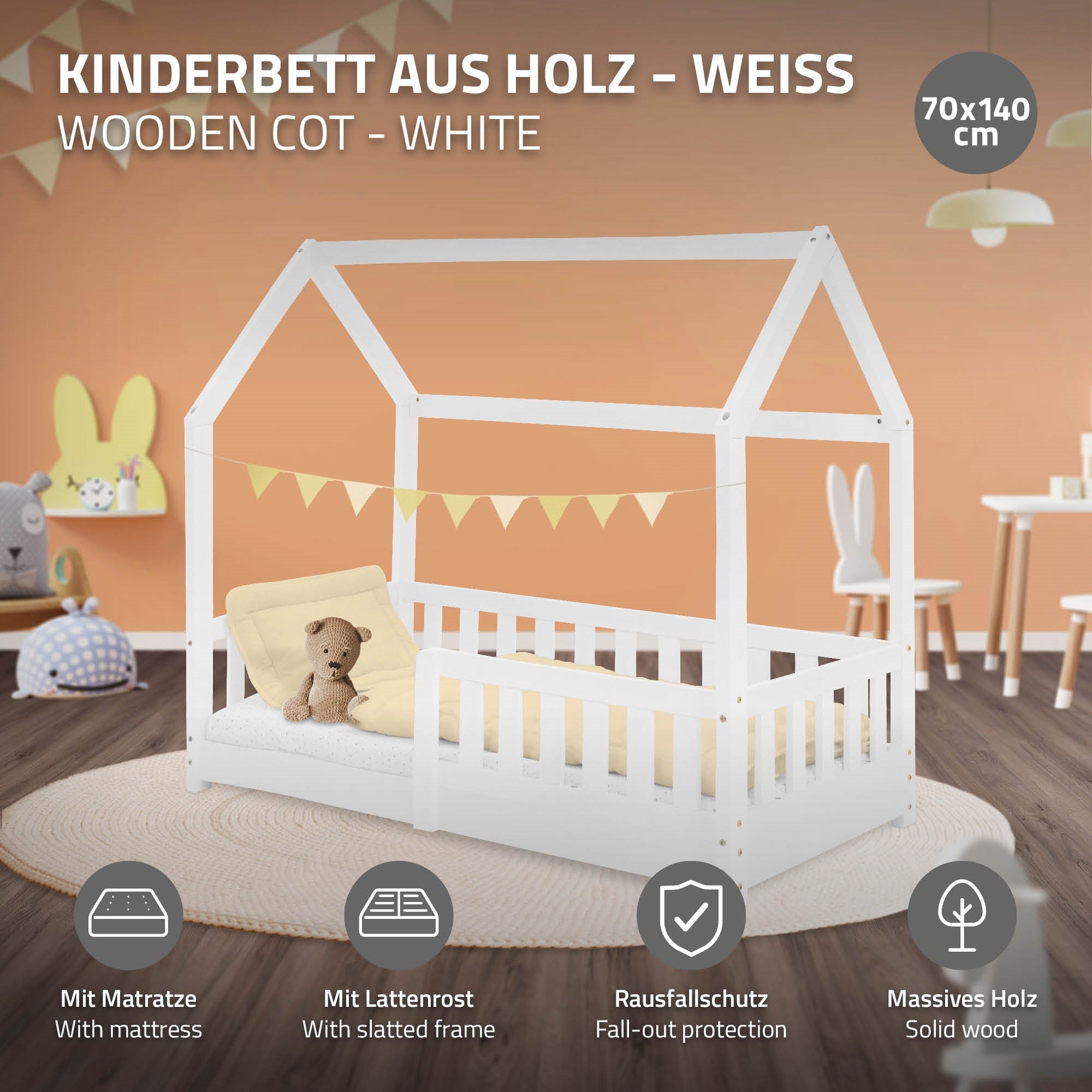 Matratze aus Kaltschaum mit abnehmbarem Bezug aus Polyester.