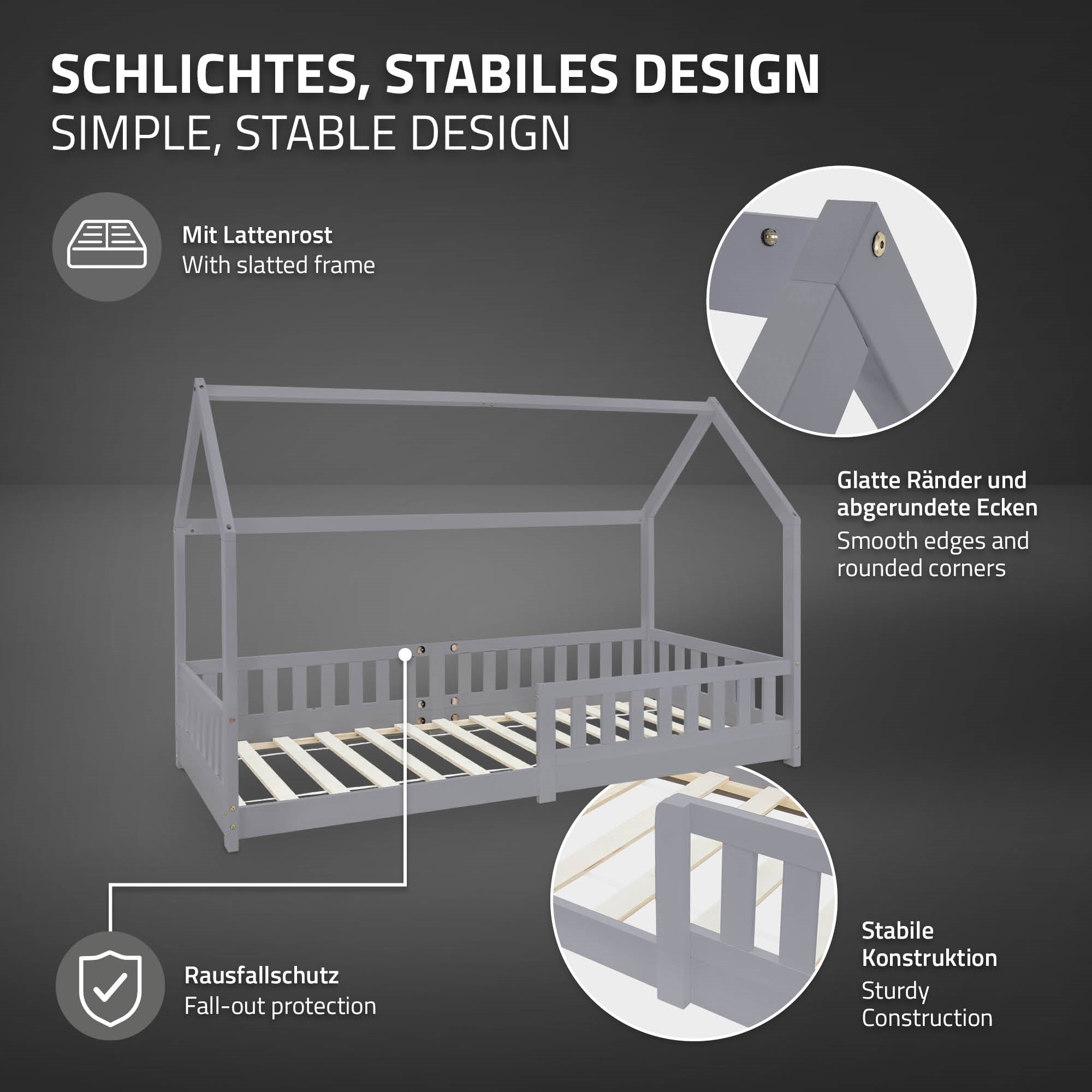 Cama con construcción estable y bordes lisos.