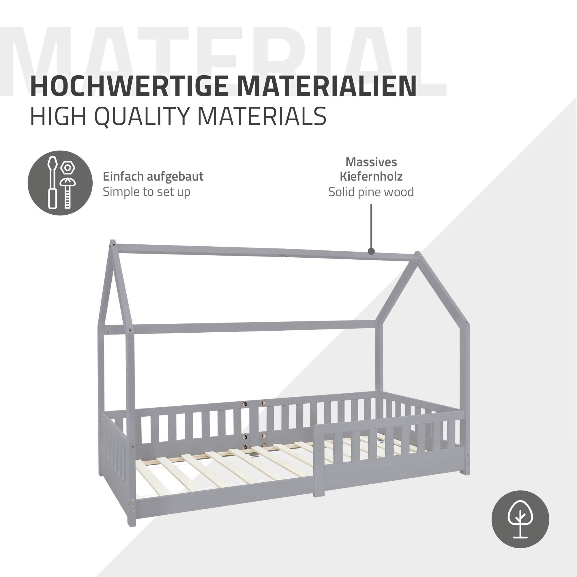 Cama infantil de madera con instrucciones para un fácil montaje.