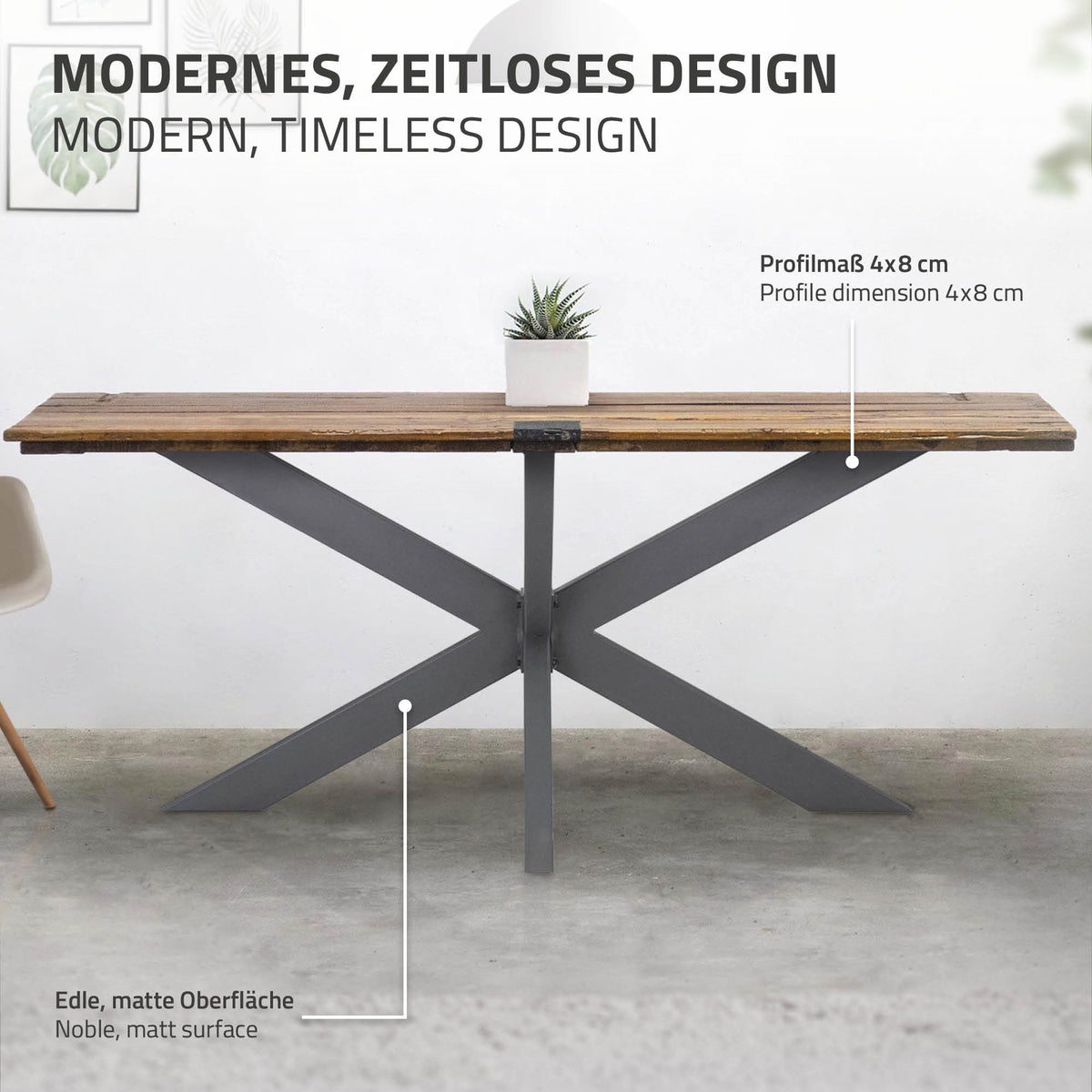 Bord med moderne design og elegant, mat overflade.