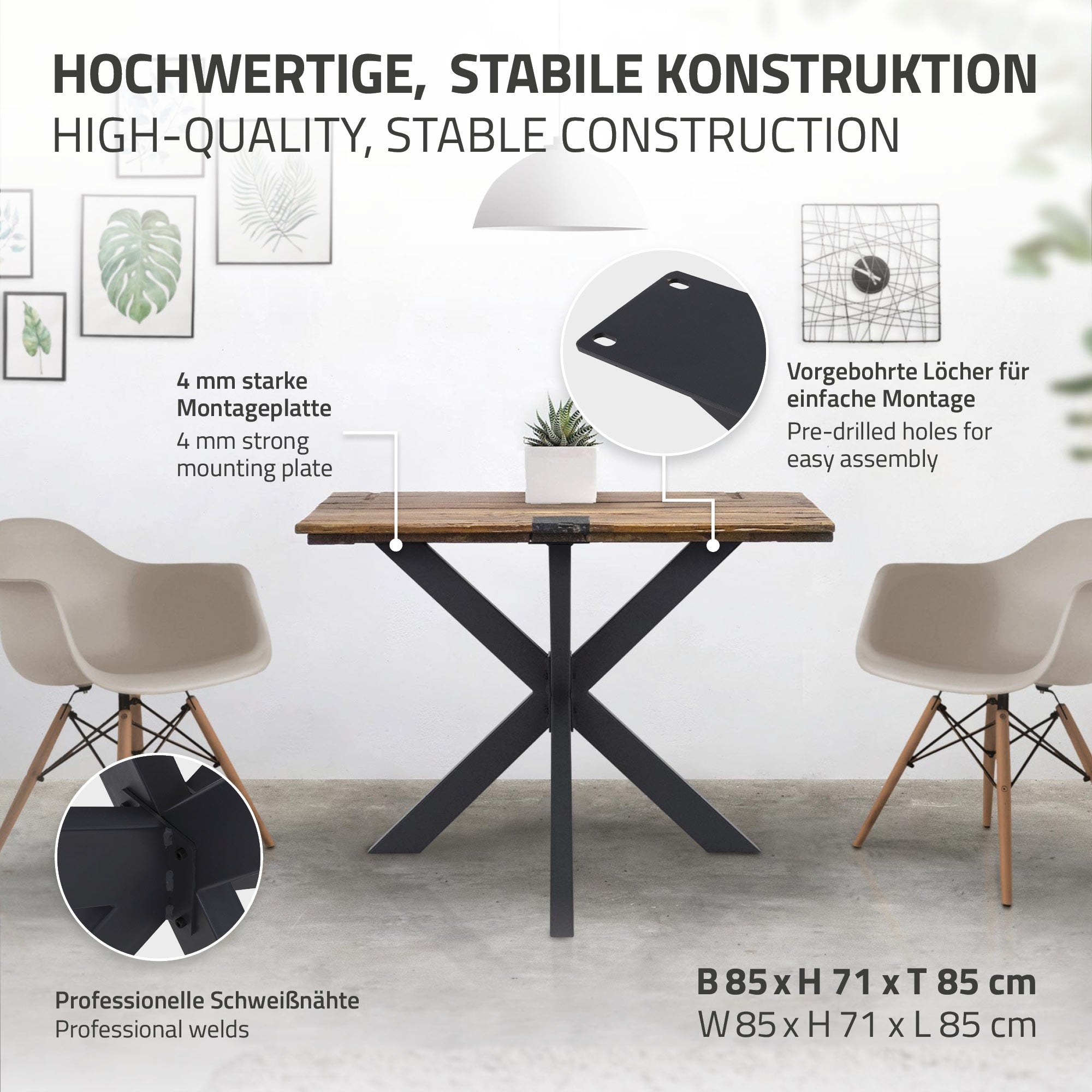 Mesa con construcción estable y agujeros preperforados para el montaje.