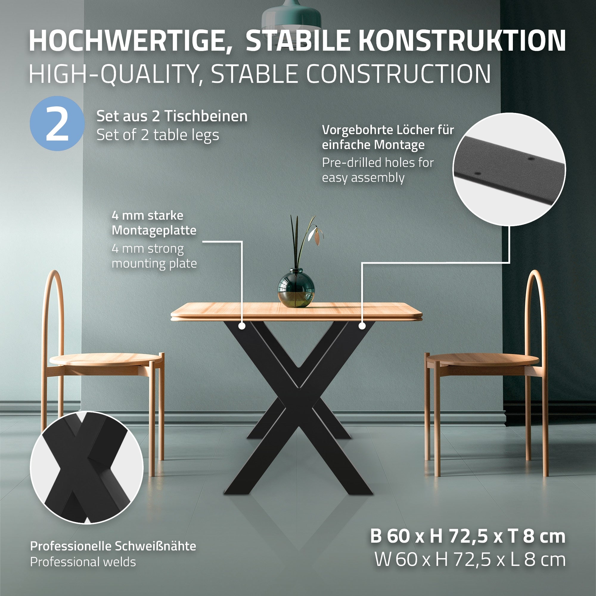 Graphique sur des constructions de table stables avec des instructions de montage.